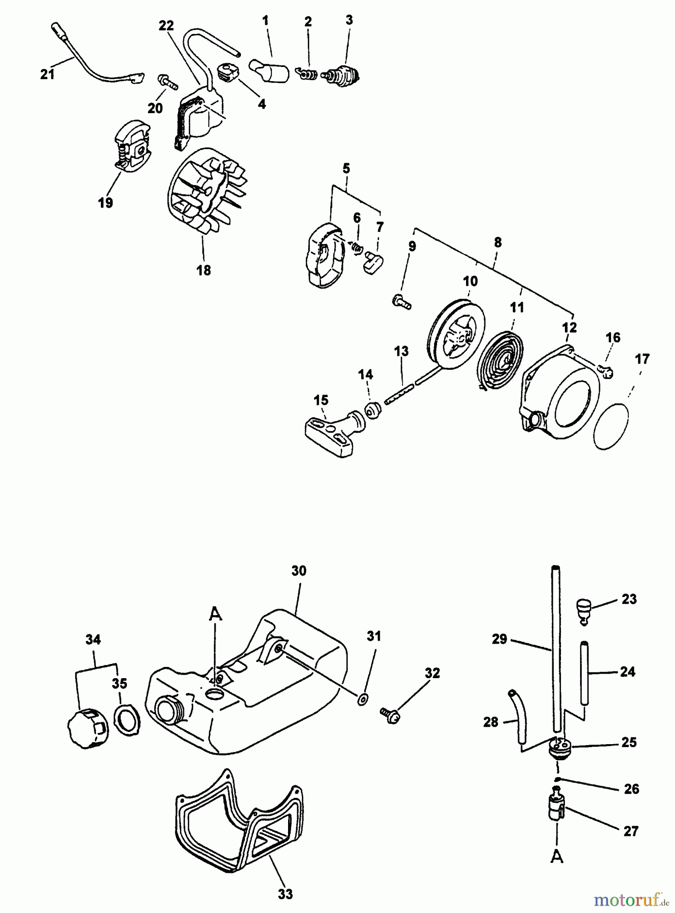 Echo Trimmer, Faden / Bürste SRM-2450 - Echo String Trimmer (Type 1E) Clutch, Fuel System, Ignition, Starter