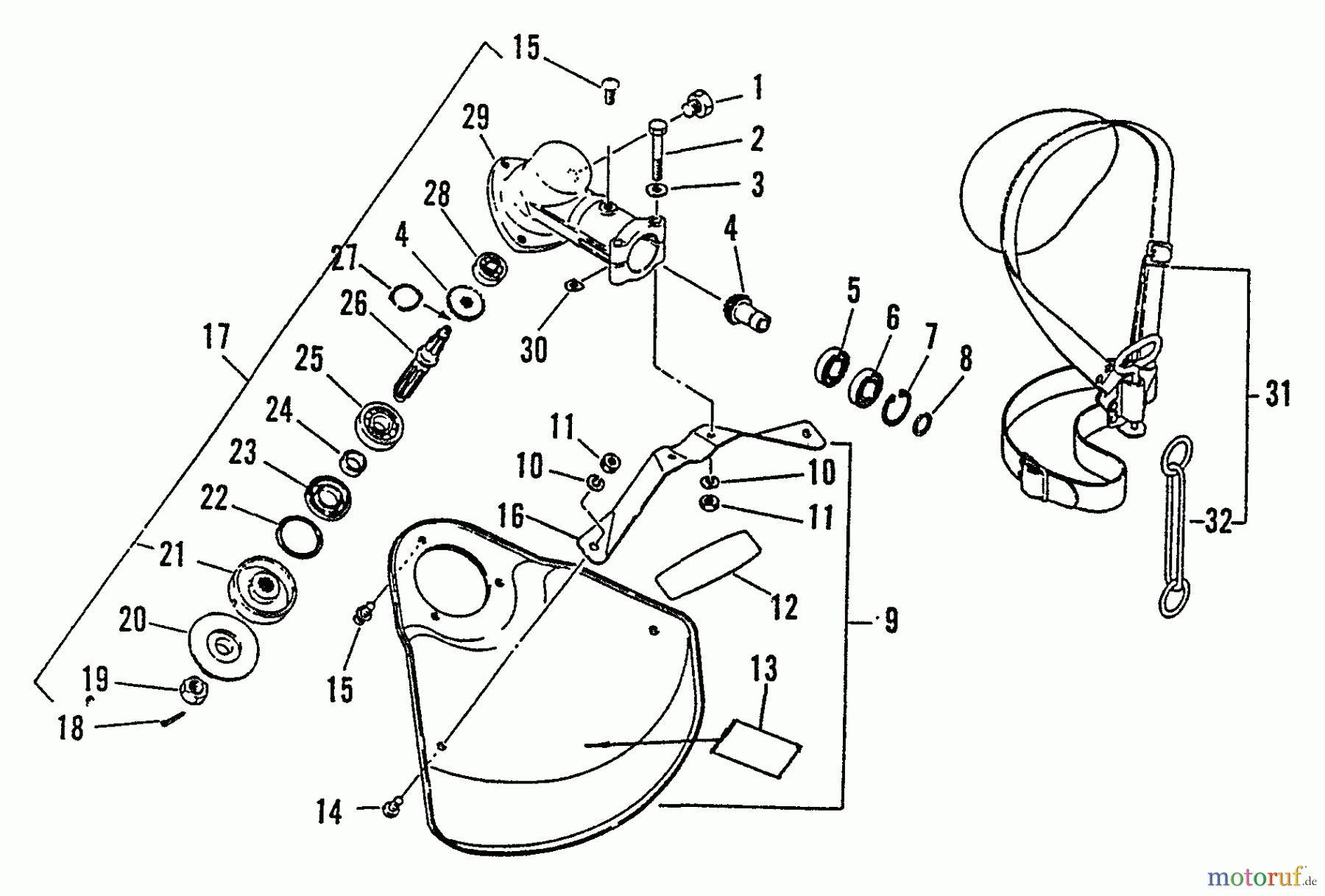 Echo Trimmer, Faden / Bürste SRM-2501 - Echo String Trimmer, S/N:0043001 - 0061968 Gear Case, Shield, Metal, Shoulder Harness