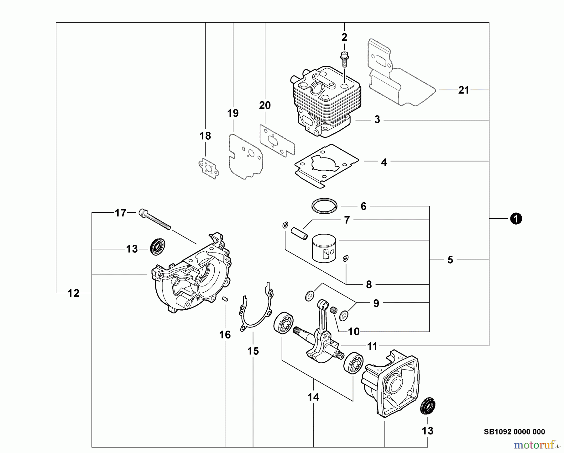  Echo Bläser / Sauger / Häcksler / Mulchgeräte	 ES-255 - Echo Shredder/Vacuum, S/N: P00811001001 - P00811999999 Engine, Short Block -- SB1092