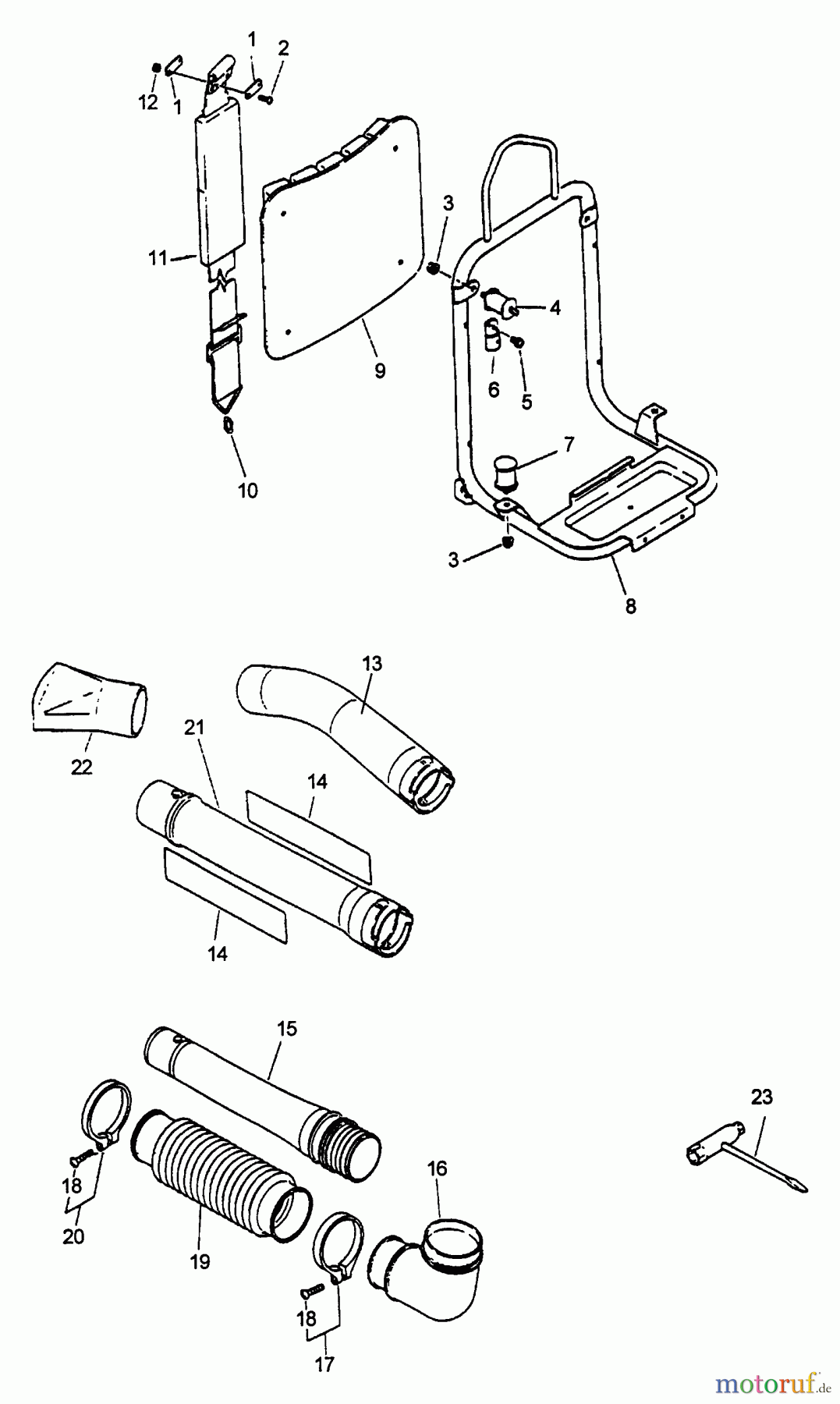  Echo Bläser / Sauger / Häcksler / Mulchgeräte	 PB-400E - Echo Back Pack Blower, Type 1E S/N 001001 & Up Blower Tubes, Frame, Strap, Tools
