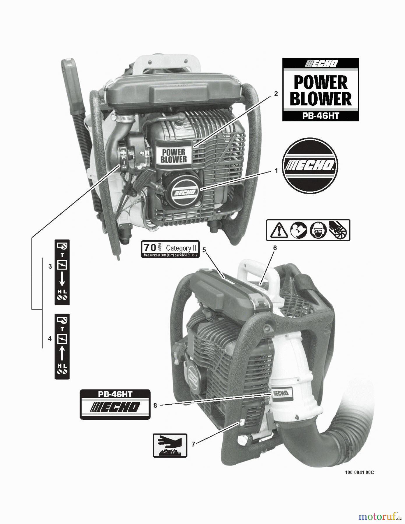  Echo Bläser / Sauger / Häcksler / Mulchgeräte	 PB-46HT - Echo Back Pack Blower Labels