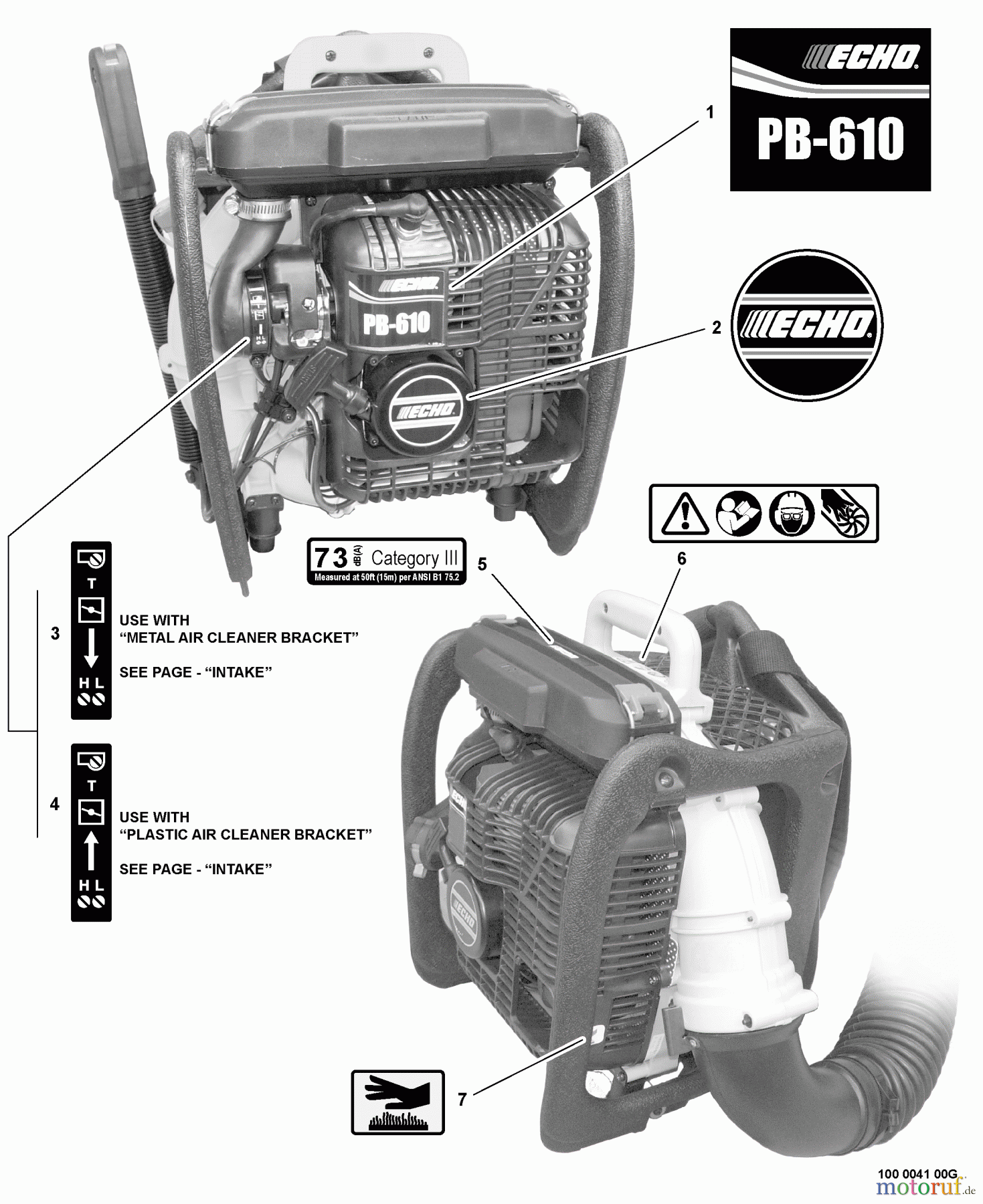  Echo Bläser / Sauger / Häcksler / Mulchgeräte	 PB-610 - Echo Back Pack Blower, S/N: 02001001 - 02999999 Labels