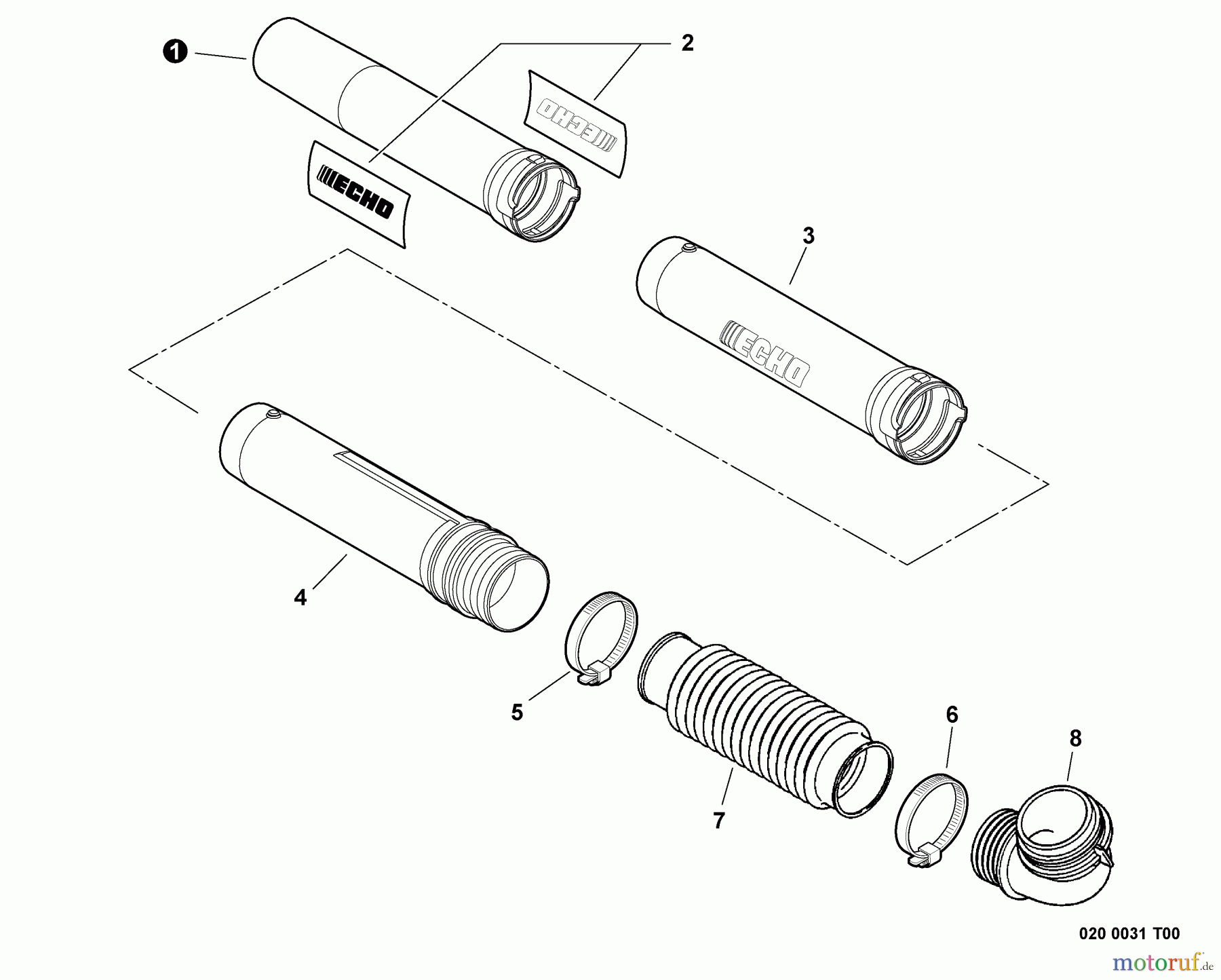 Echo Bläser / Sauger / Häcksler / Mulchgeräte	 PB-750T - Echo Back Pack Blower, S/N: 05001001 - 05999999 Blower Tubes