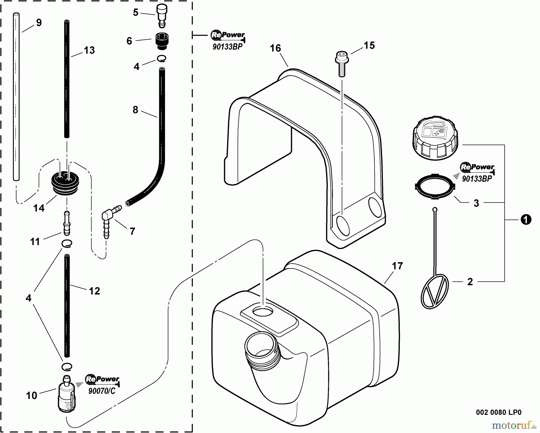  Echo Bläser / Sauger / Häcksler / Mulchgeräte	 PB-755ST - Echo Back Pack Blower, S/N: P04112001001 - P04112999999 Fuel System  S/N: P04112010724 - P04112999999
