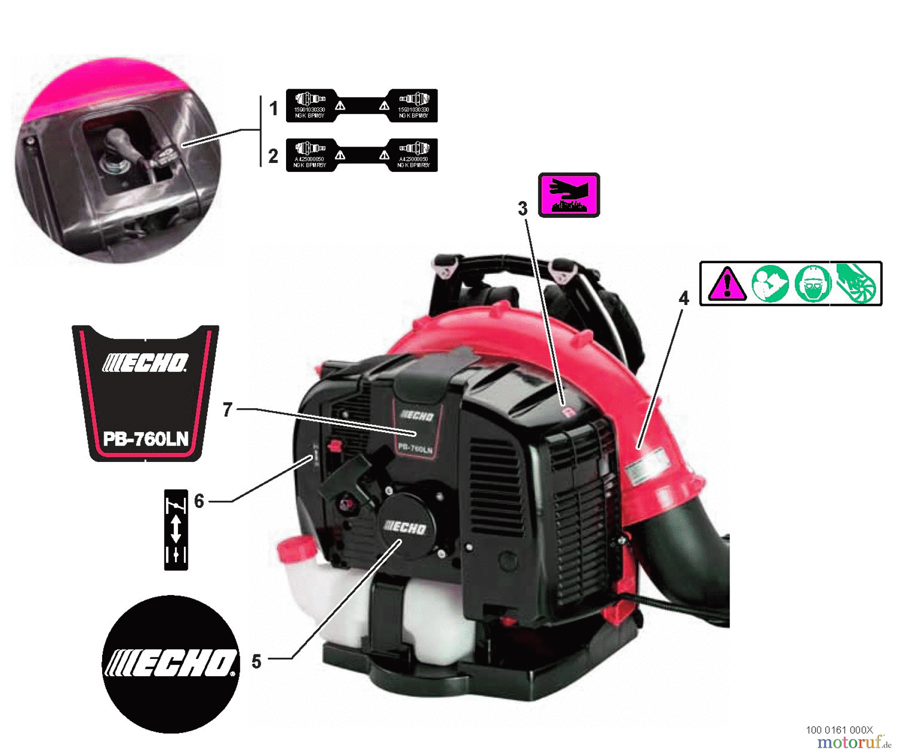  Echo Bläser / Sauger / Häcksler / Mulchgeräte	 PB-760LNH - Echo Back Pack Blower, S/N: P37812001001 - P37812999999 Labels