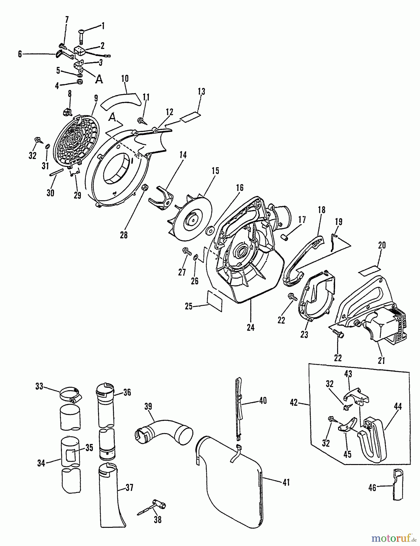 Echo Bläser / Sauger / Häcksler / Mulchgeräte ES-2000 - Echo Shredder/Vacuum, S/N: 001001 - 007941 Fan, Housing, Vac, Blwing Pipe, Debr Bag, Hdles, CVR, Sfty Swtch, Tool