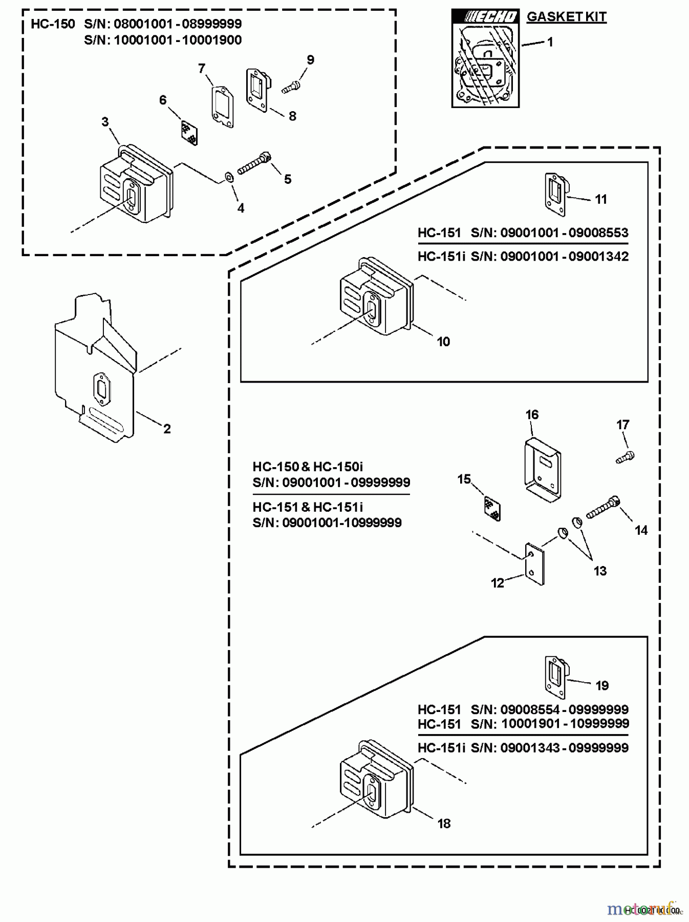  Echo Heckenscheren HC-150 - Echo Hedge Trimmer, S/N: 10001001 - 10999999 Exhaust