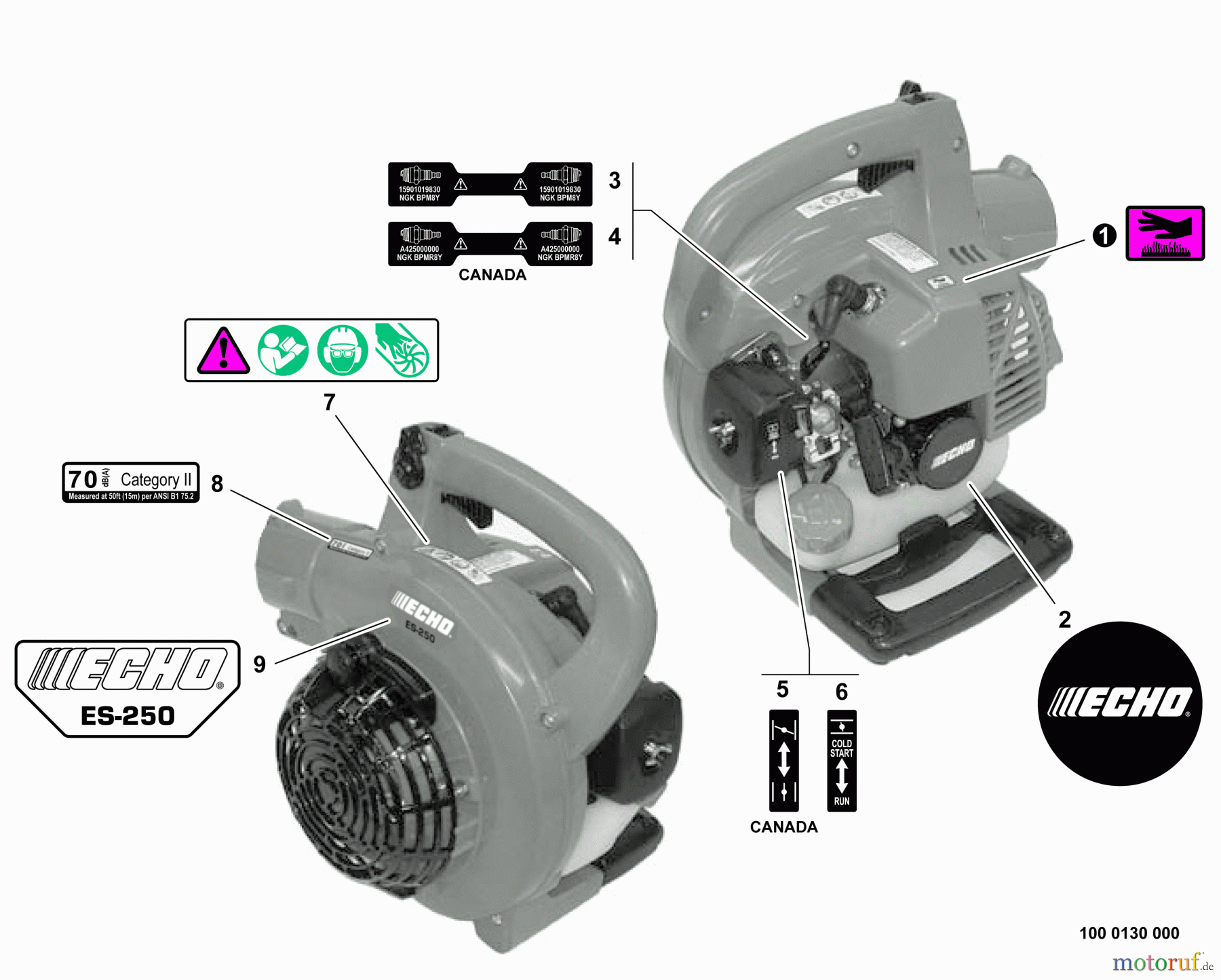  Echo Bläser / Sauger / Häcksler / Mulchgeräte	 ES-250 - Echo Shredder/Vacuum, S/N: P33612001001 - P33612999999 Labels