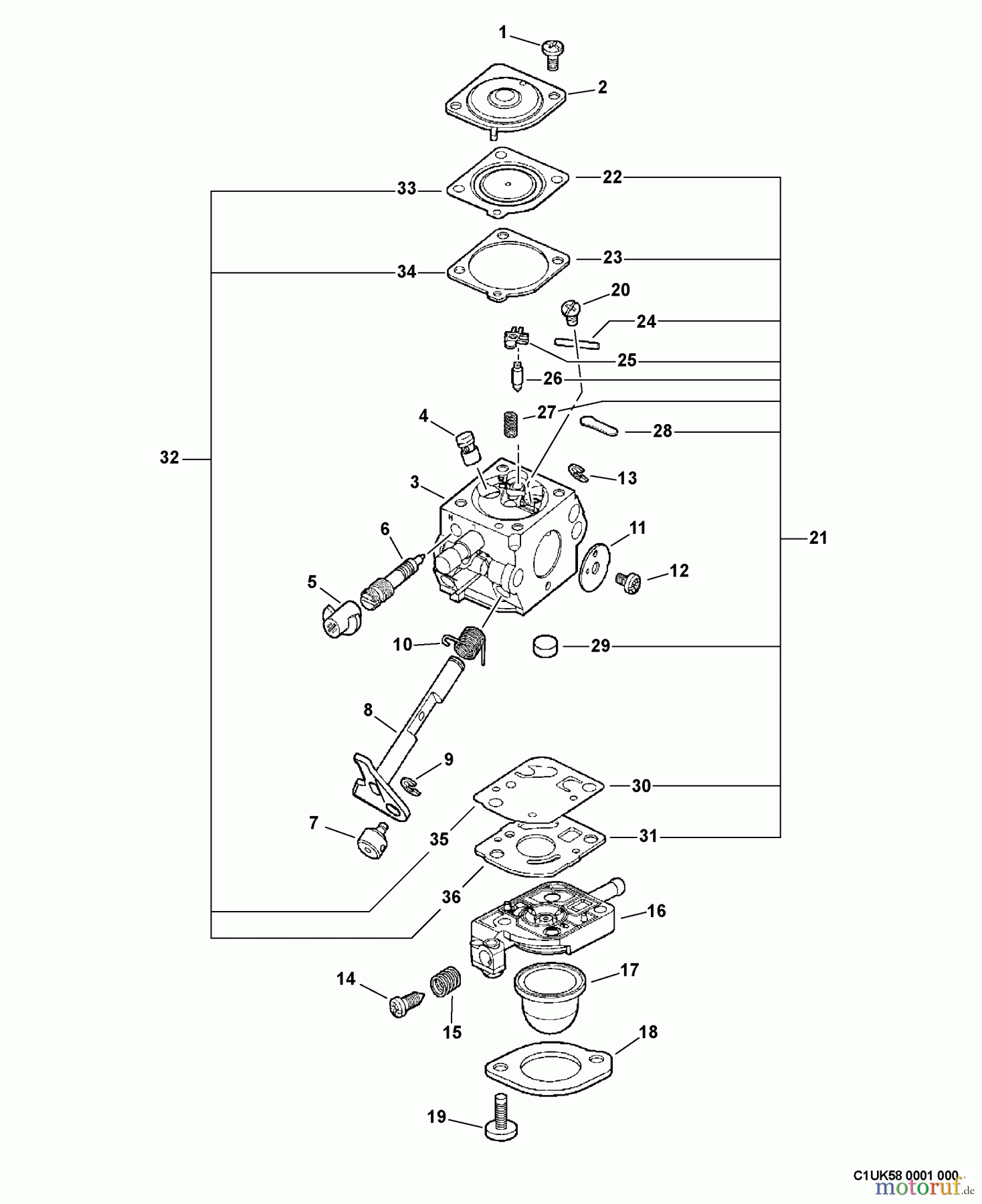  Echo Trimmer, Faden / Bürste GT-201R - Echo String Trimmer, S/N: 02001001 - 02999999 Carburetor -- C1U-K58