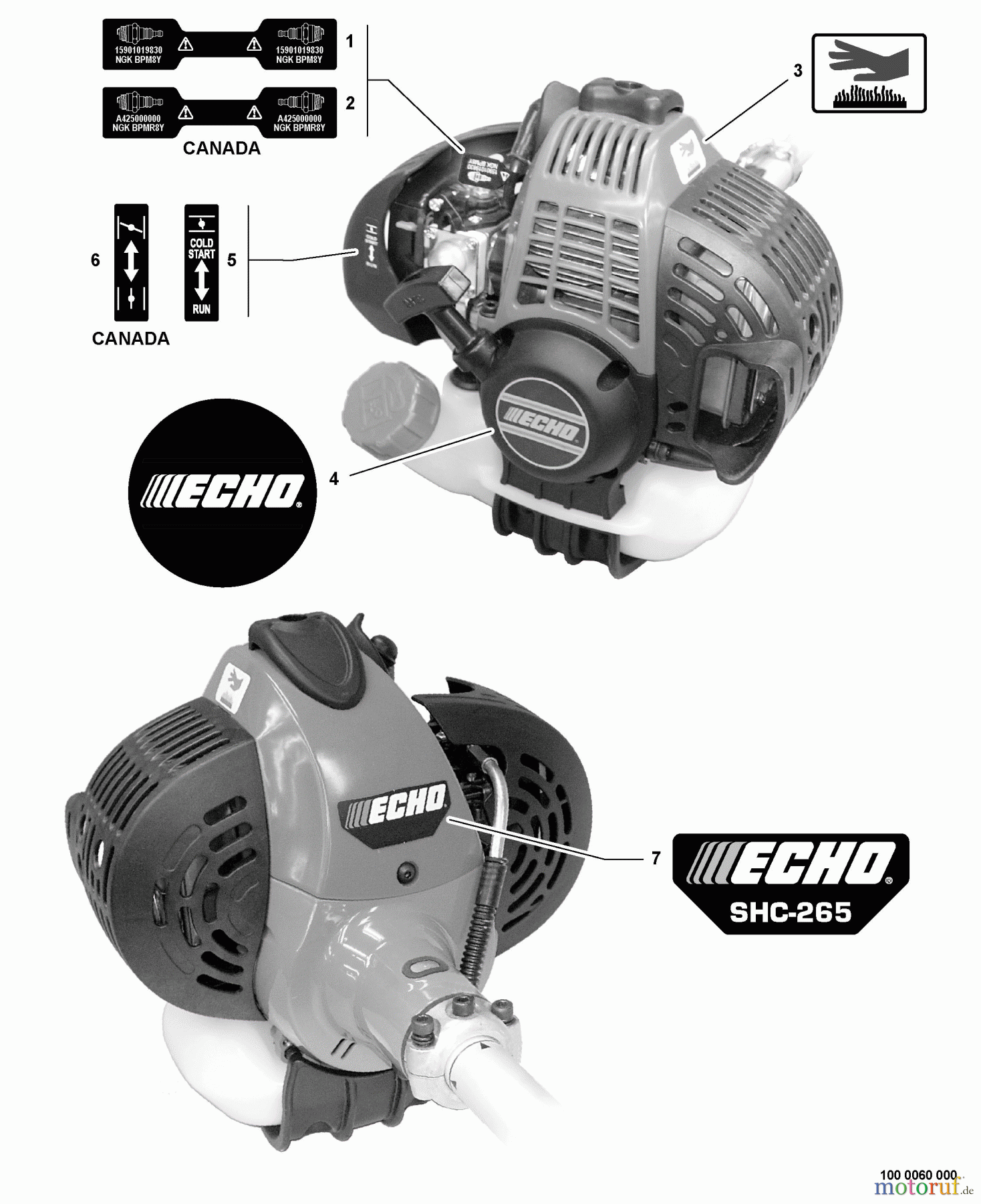 Echo Heckenscheren SHC-265 - Echo Shaft Hedge Trimmer, S/N: S77711001001 - S77711999999 Labels