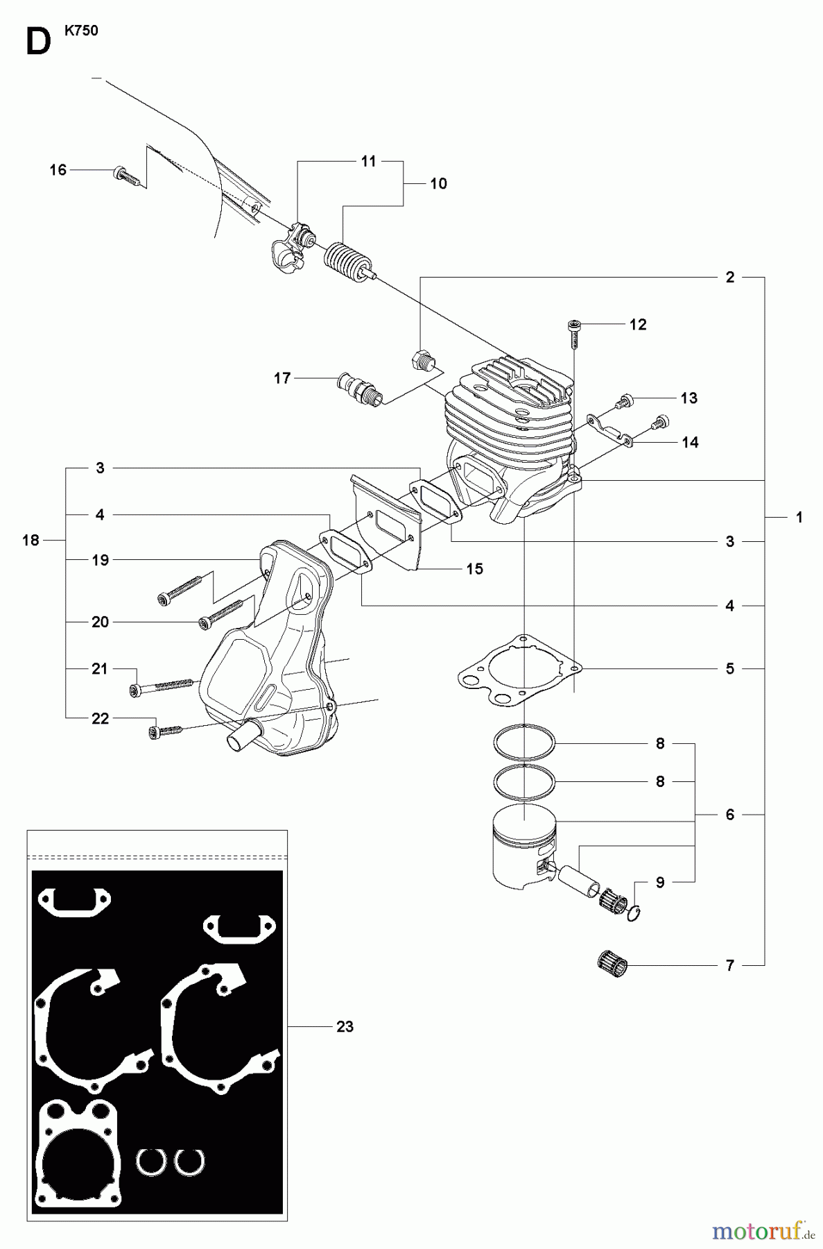  Trennschneider, Cut-Off K750, Oilguard, Rescue, 2007-07 CYLINDER, PISTON & MUFFLER