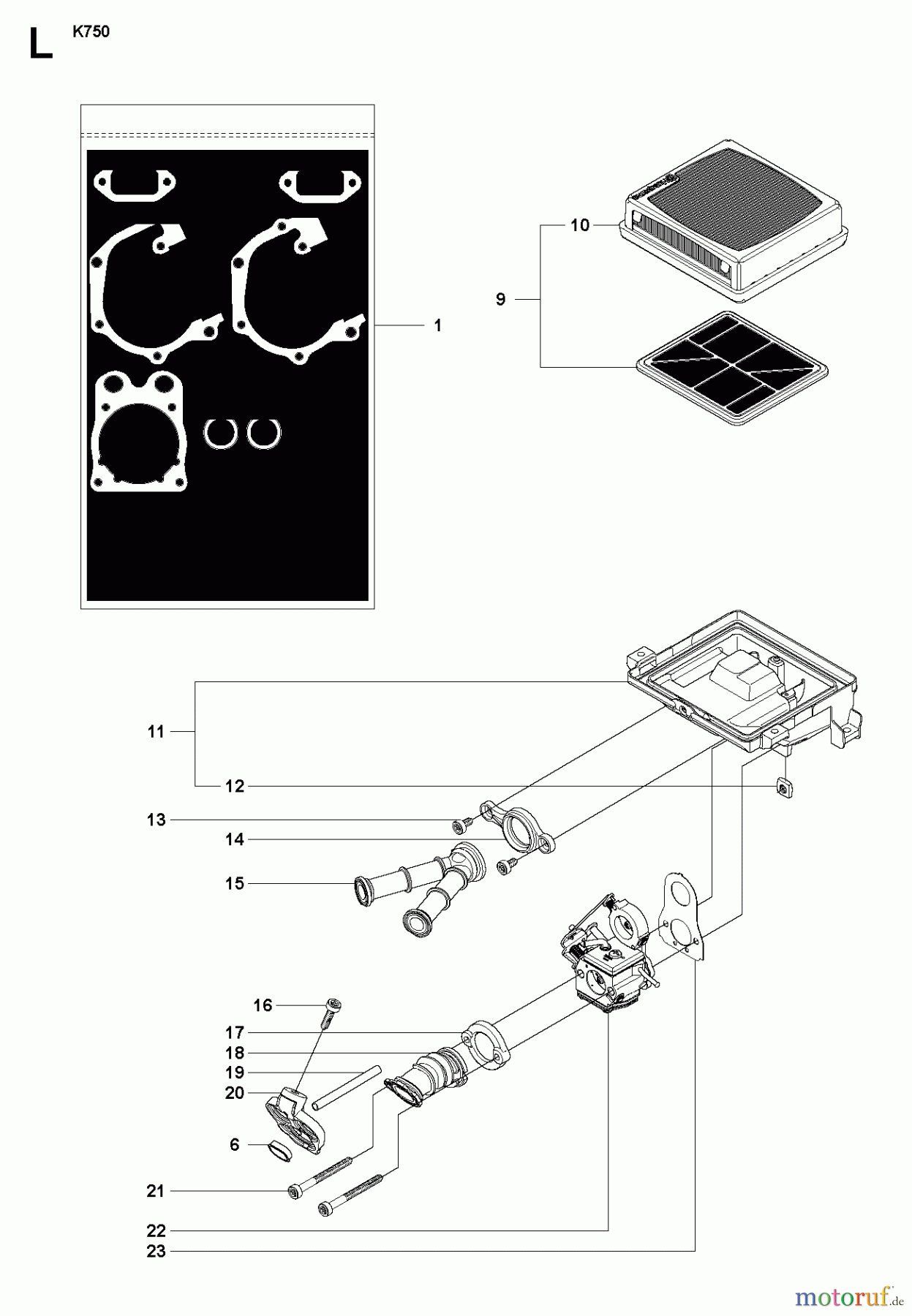  Trennschneider, Cut-Off K750, Rescue, Air Purge, Oil Guard, 2008-10 CARBURETOR & AIR FILTER