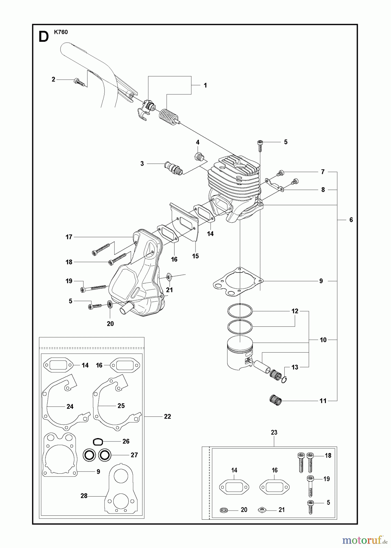  Trennschneider, Cut-Off K760, 2011-08 CYLINDER, PISTON & MUFFLER