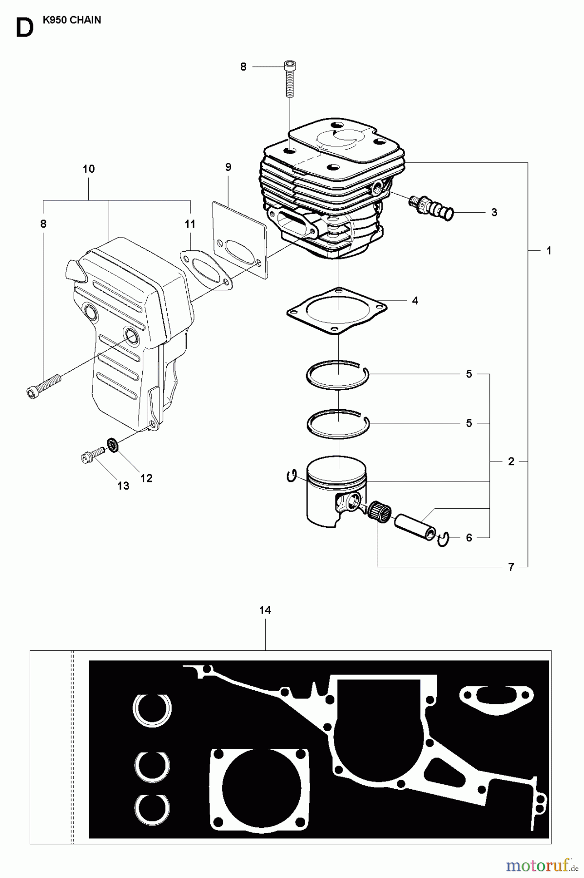  Trennschneider, Cut-Off K950 Chain, 2007-01 CYLINDER, PISTON & MUFFLER