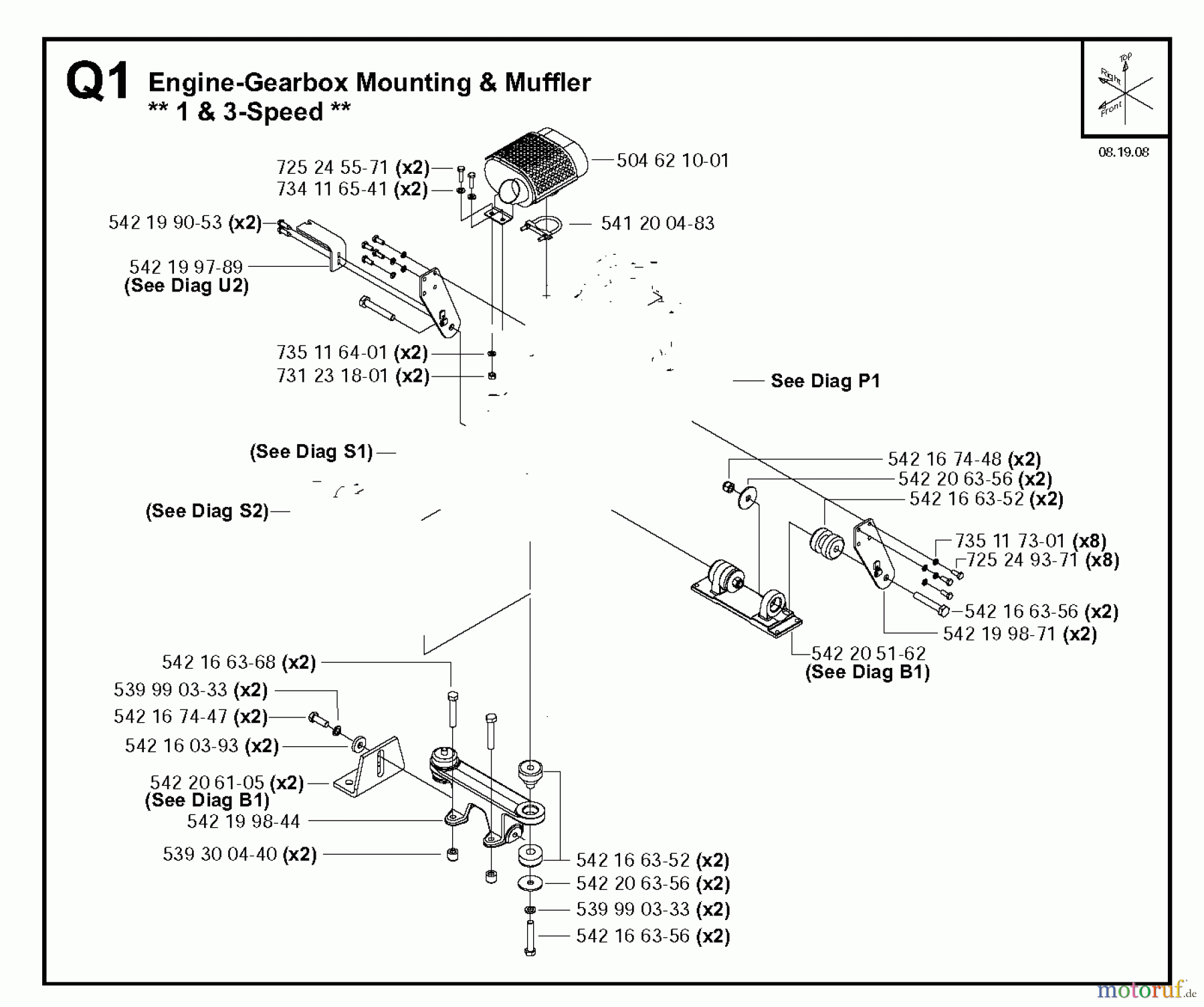 Trennschneider, Floor FS4800, 2008-01 Engine-Gearbox Mounting & Muffler, 1 & 3-Speed