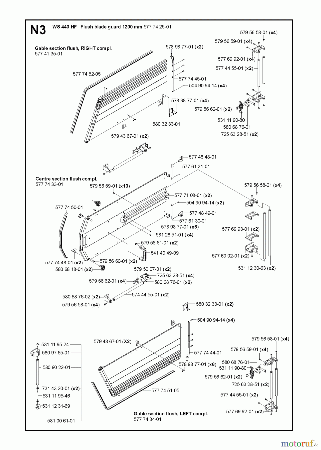 Wand und Kabelsägen WS440 HF, Valid from machine no. 8382, 2012-07 FLUSH BLADE GUARD 1200mm