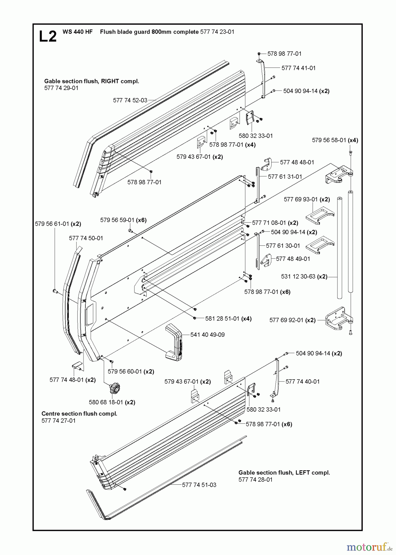  Wand und Kabelsägen WS440 HF, Valid from machine no. 8382, 2012-07 FLUSH BLADE GUARD 800mm
