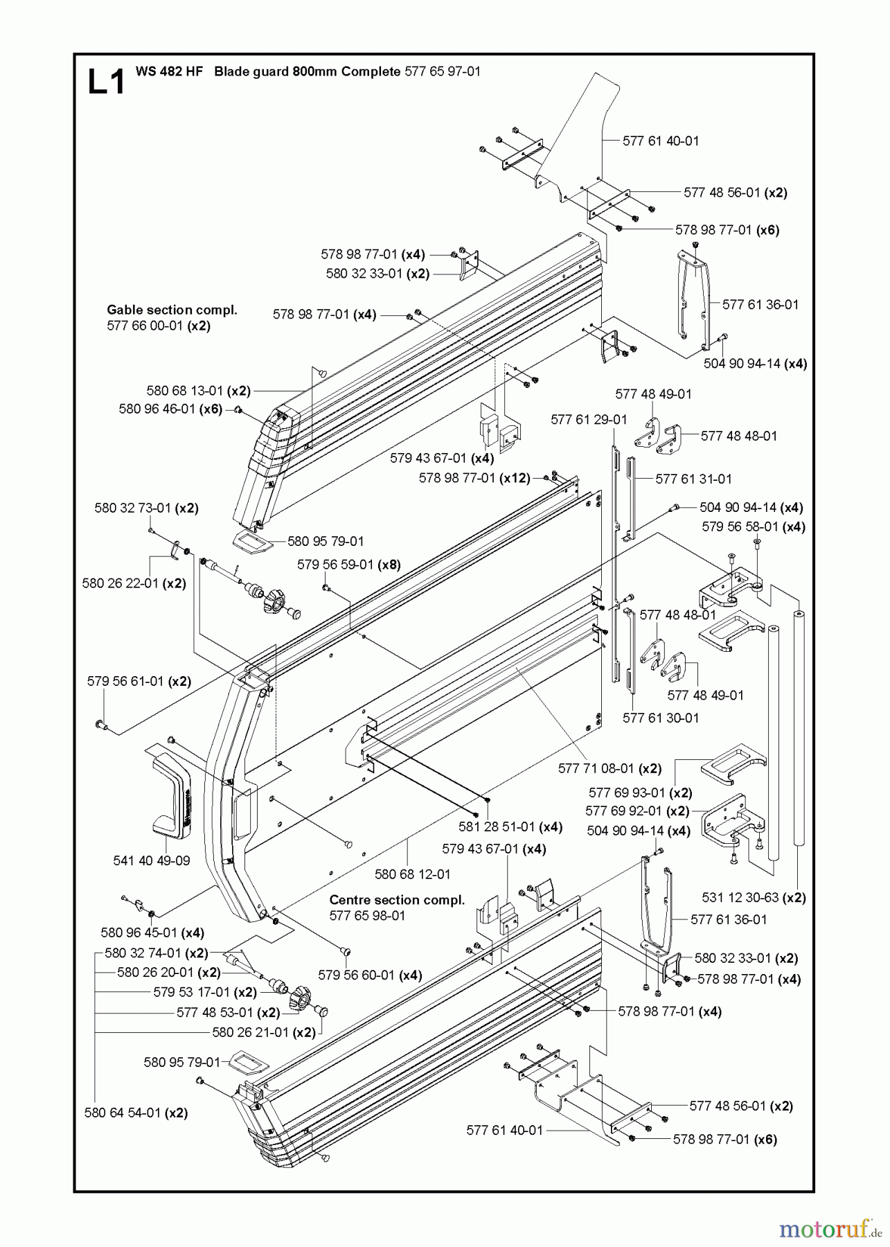 Wand und Kabelsägen WS440 HF, Valid from machine no. 8382, 2012-07 GUARDS 800mm