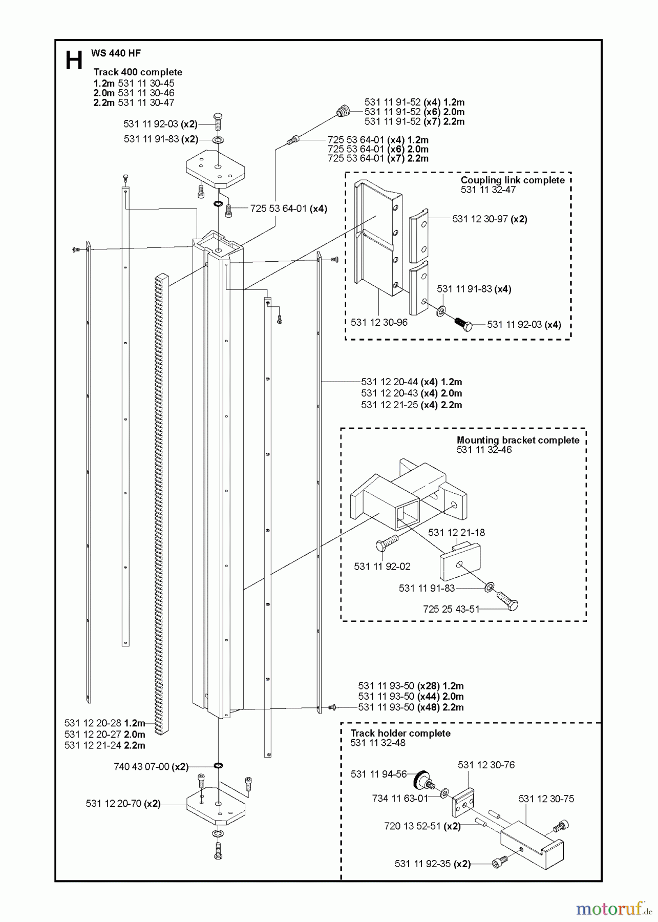  Wand und Kabelsägen WS440 HF, Valid from machine no. 8382, 2012-07 TRACK SYSTEM
