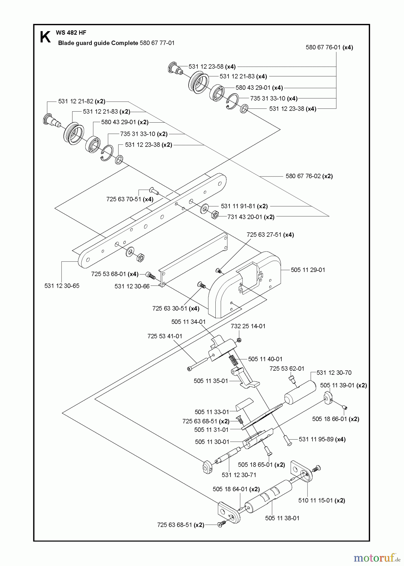 Wand und Kabelsägen WS482 HF, Valid from machine no. 1275, 2012-07 BLADE GUARD GUIDE