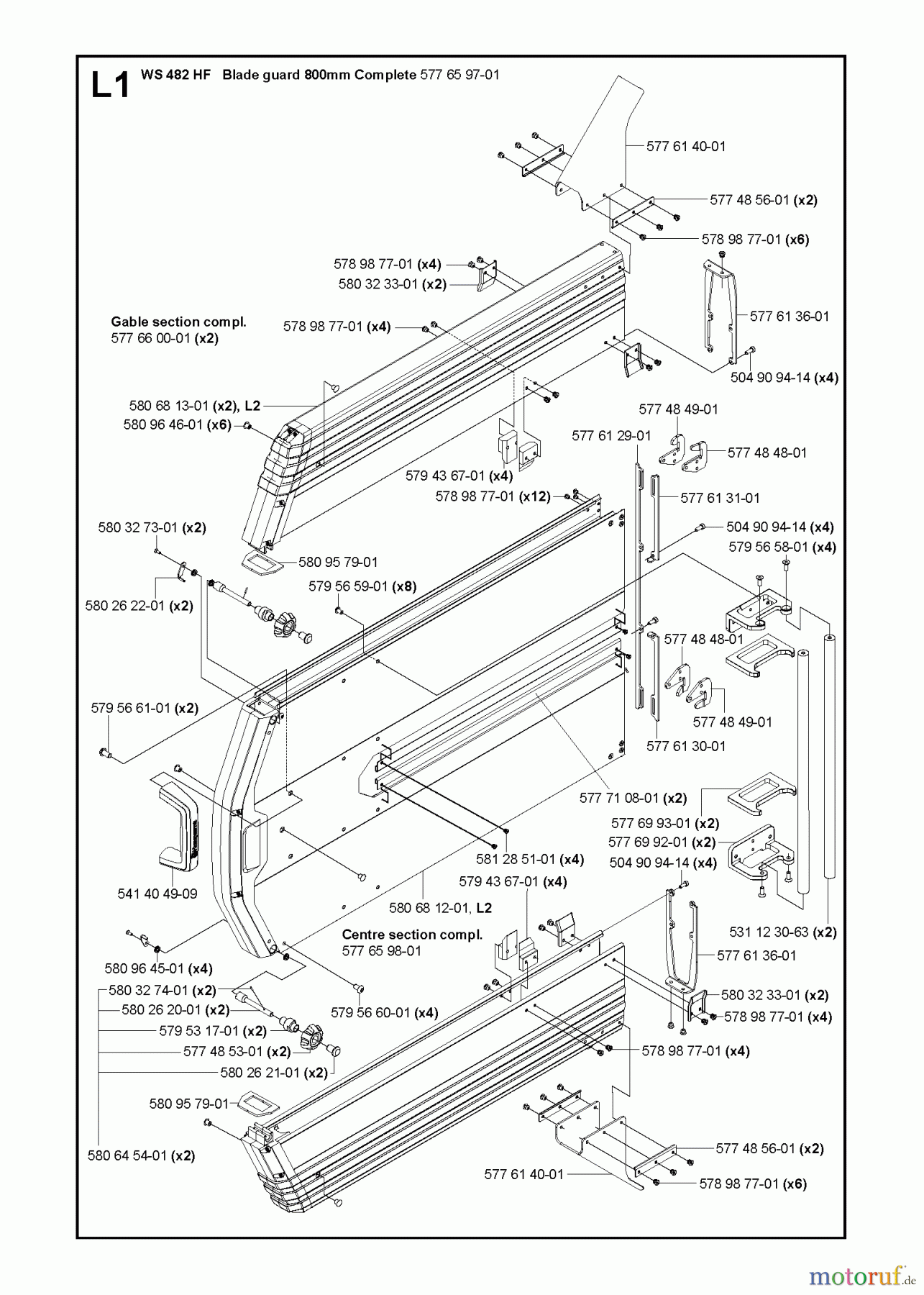 Wand und Kabelsägen WS482 HF, Valid from machine no. 1275, 2012-07 GUARDS 800mm #1