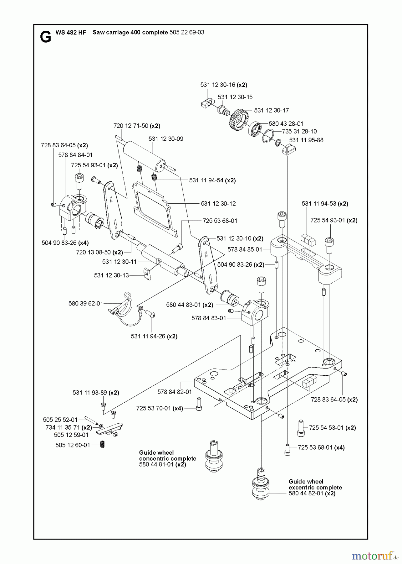  Wand und Kabelsägen WS482 HF, Valid from machine no. 1275, 2012-07 SAW CARRIAGE