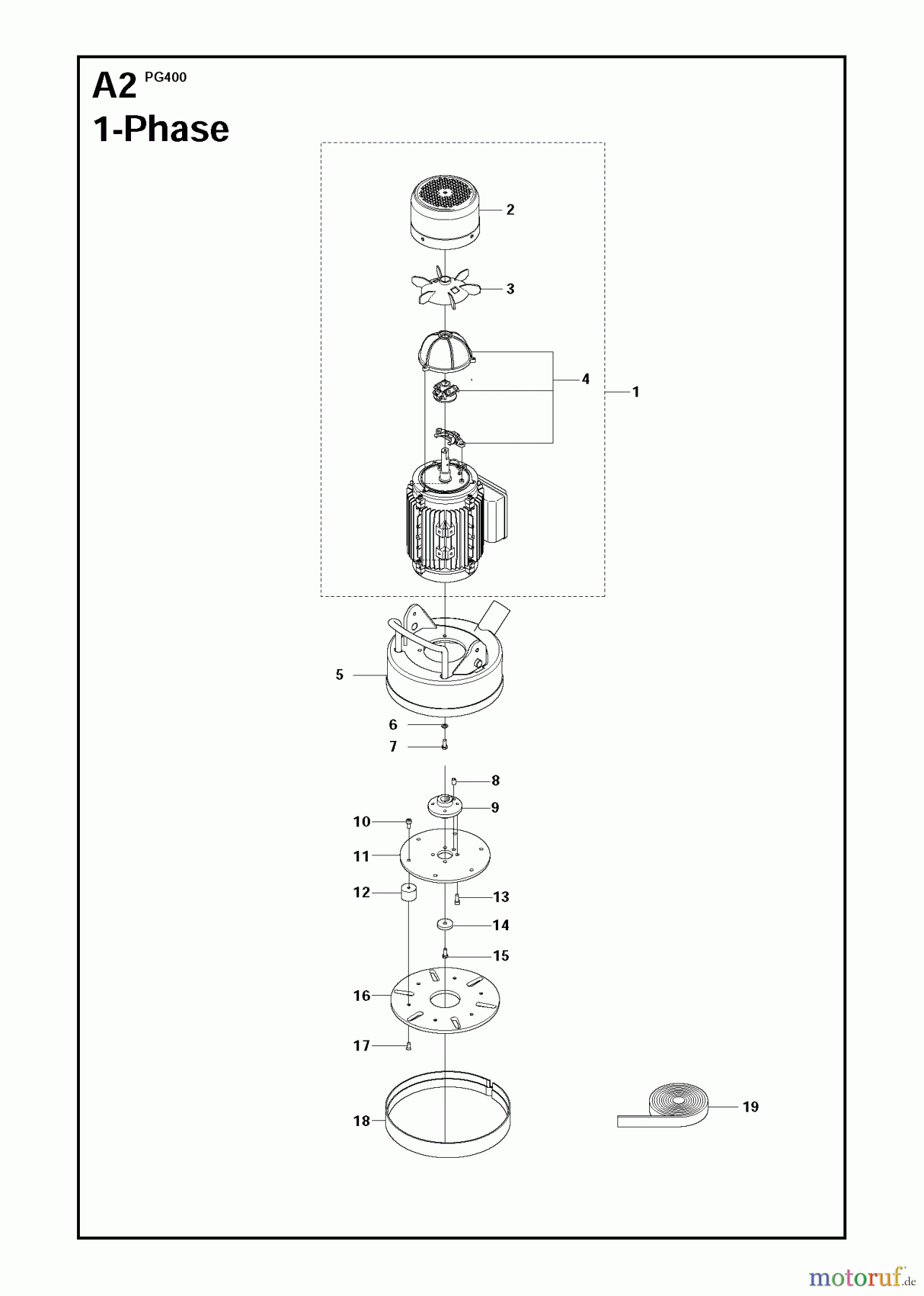 Oberflächenvorbereitungs Einheiten PG 400, from serial number 148 and forward, 2012-05 GRINDING HEAD AND MOTOR: 1-PHASE