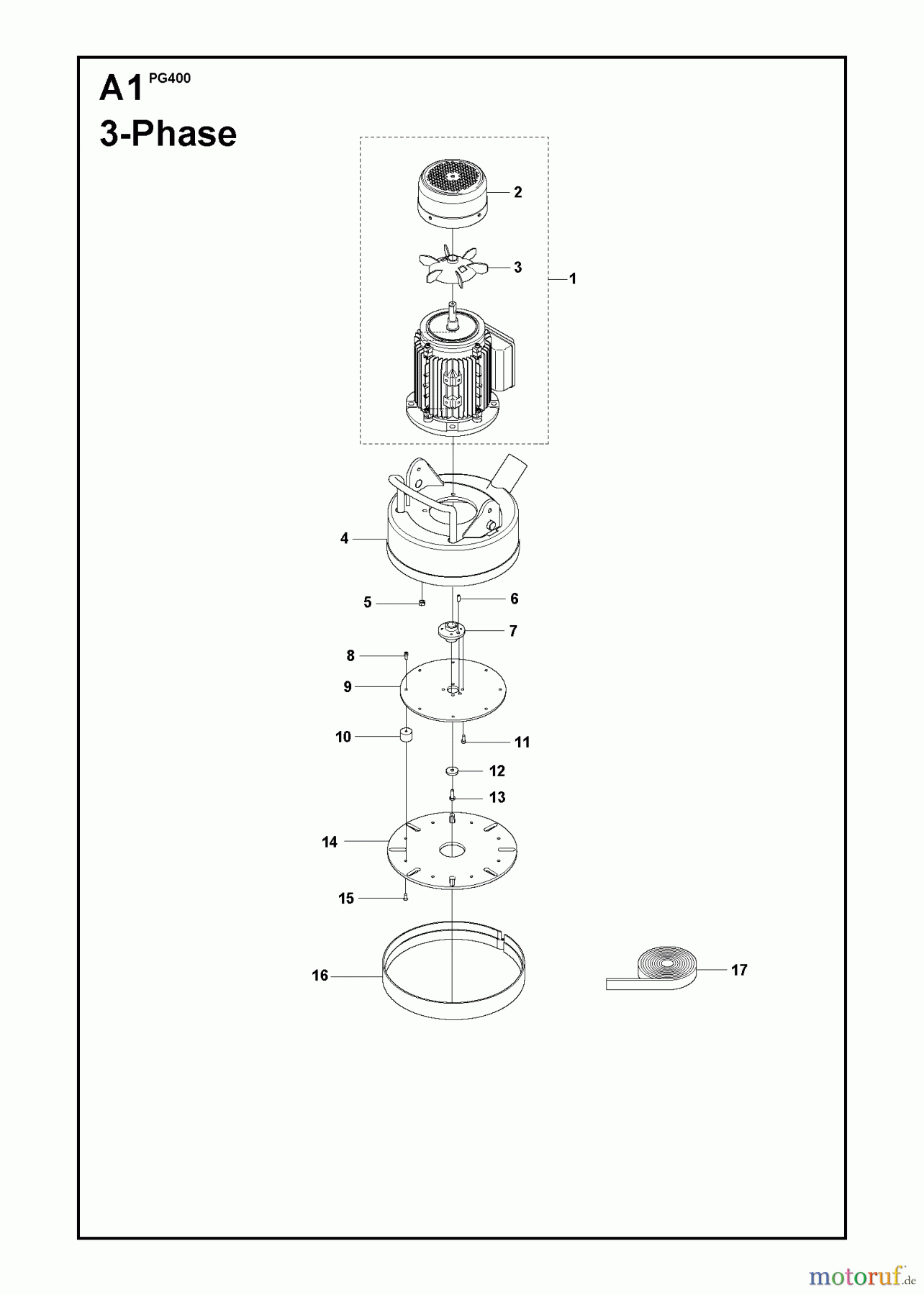 Oberflächenvorbereitungs Einheiten PG 400, from serial number 148 and forward, 2012-05 GRINDING HEAD AND MOTOR: 3-PHASE