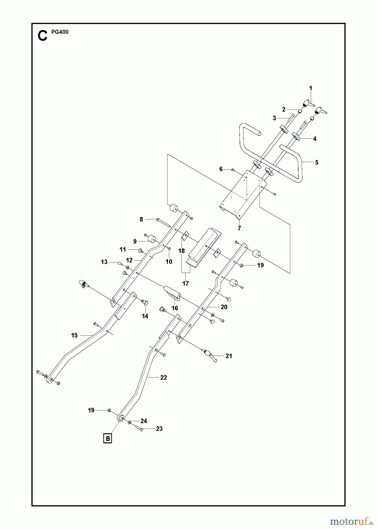 Oberflächenvorbereitungs Einheiten PG 400, from serial number 148 and forward, 2012-05 HANDLE BAR AND FRAME