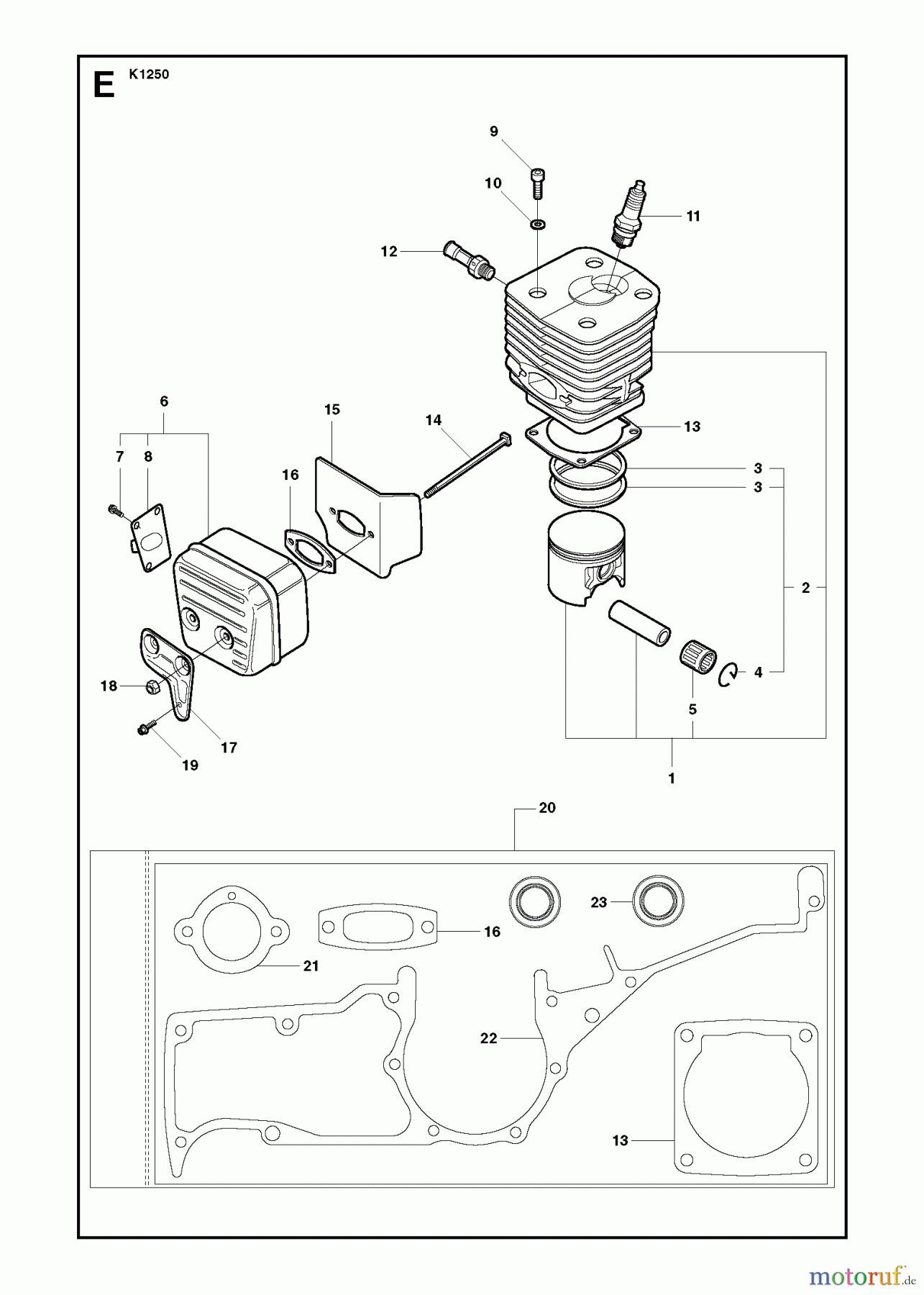  Trennschneider, Cut-Off K1250, 2007-01 CYLINDER, PISTON & MUFFLER