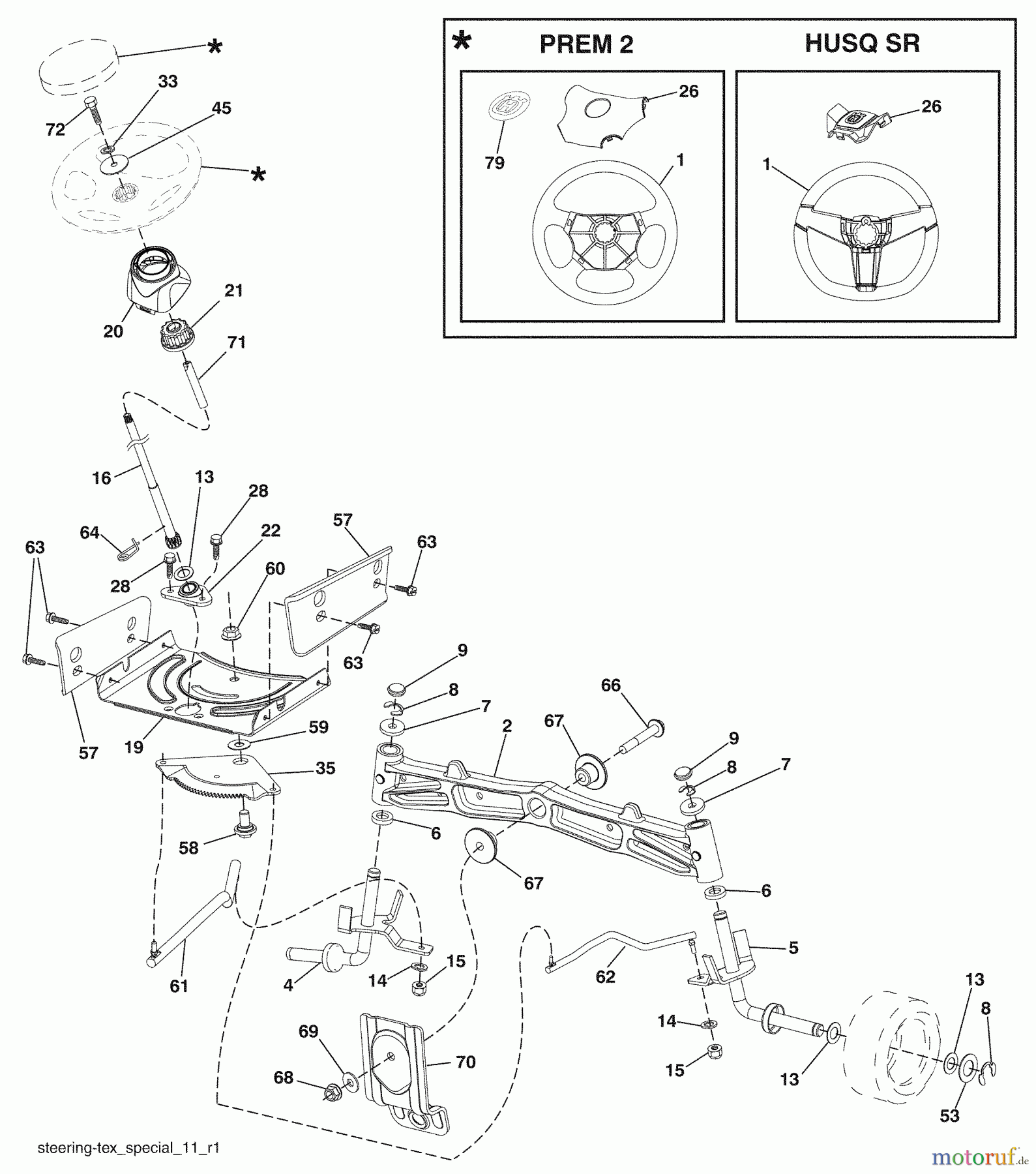  Husqvarna Rasen und Garten Traktoren LTH 1438 (96043006900) - Husqvarna Lawn Tractor (2008-12 & After) (California) Steering Assembly