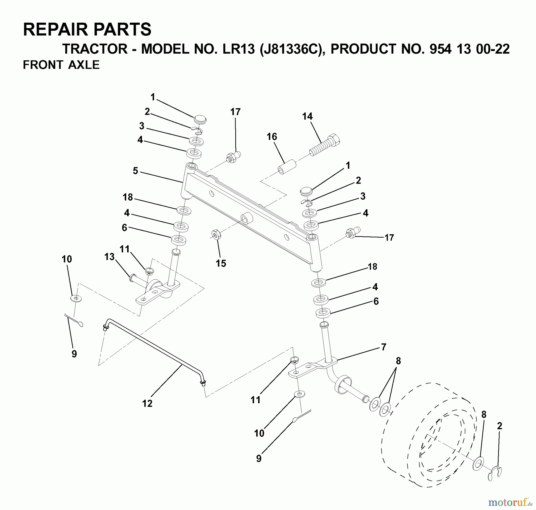  Jonsered Rasen  und Garten Traktoren LR13 (J81336C, 954130022) - Jonsered Lawn & Garden Tractor (2000-03) FRONT AXEL