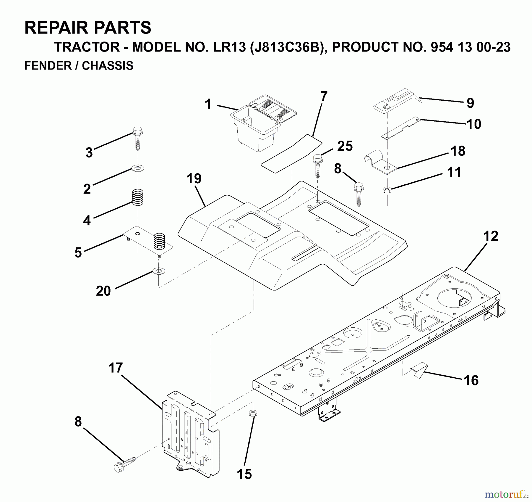  Jonsered Rasen  und Garten Traktoren LR13 (J813C36B, 954130023) - Jonsered Lawn & Garden Tractor (1998-12) CHASSIS ENCLOSURES