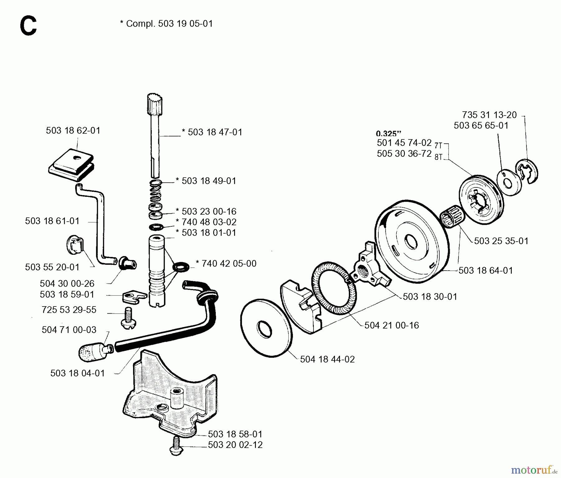  Jonsered Motorsägen 2051 - Jonsered Chainsaw (1993-05) CLUTCH OIL PUMP
