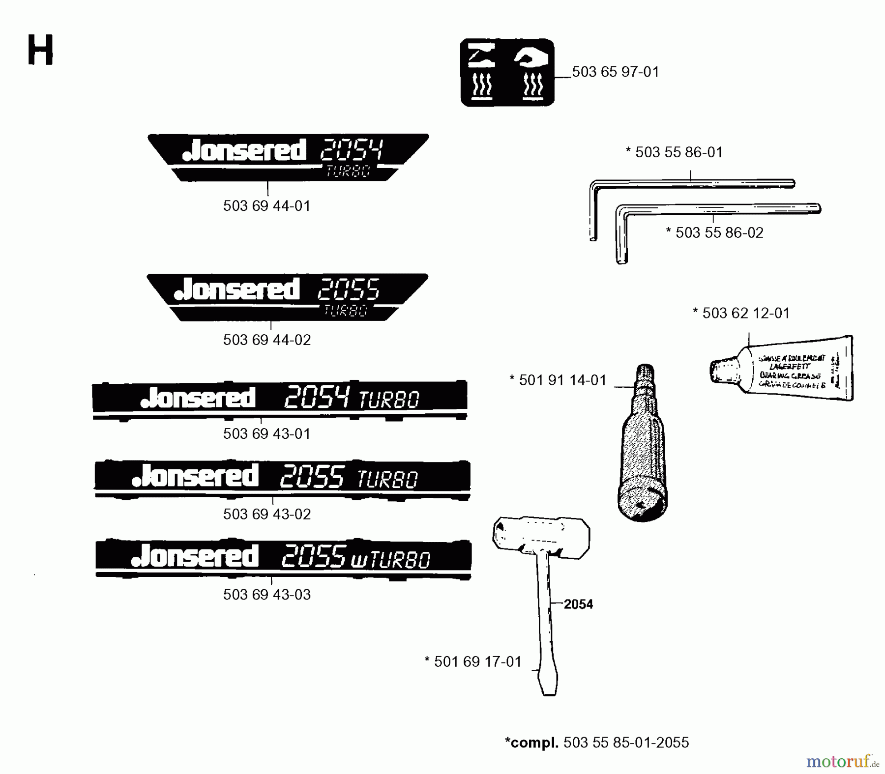  Jonsered Motorsägen 2055 - Jonsered Chainsaw (1996-02) DECALS