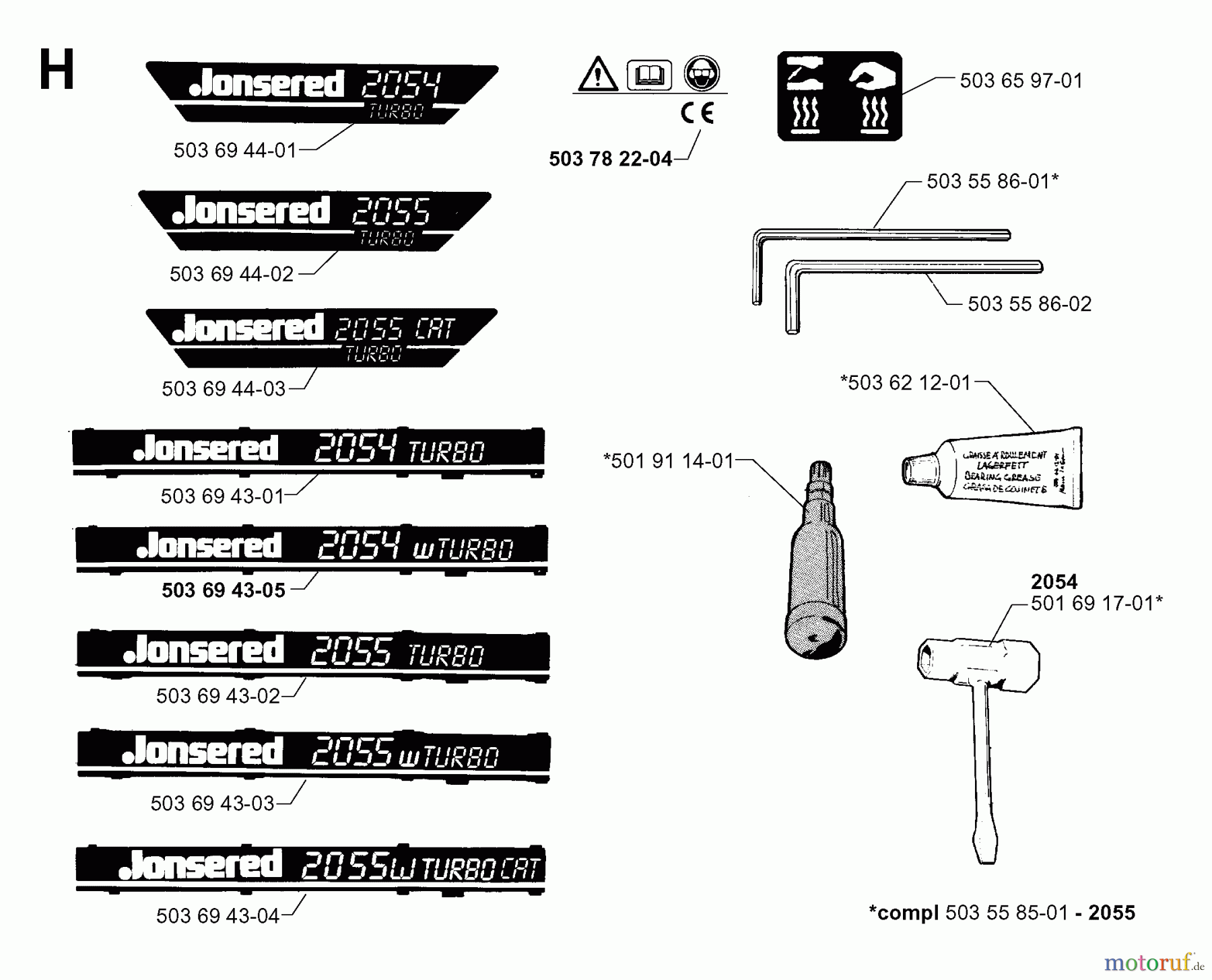  Jonsered Motorsägen 2055 - Jonsered Chainsaw (1998-10) DECALS #2