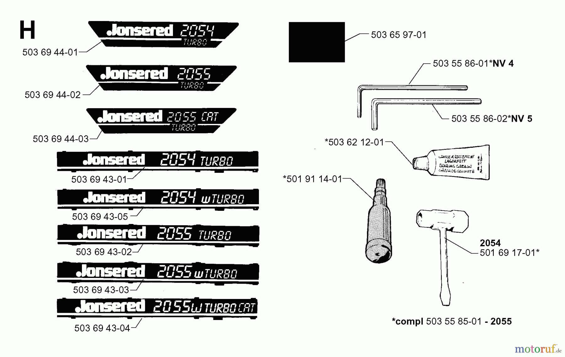  Jonsered Motorsägen 2055 - Jonsered Chainsaw (2000-05) DECALS