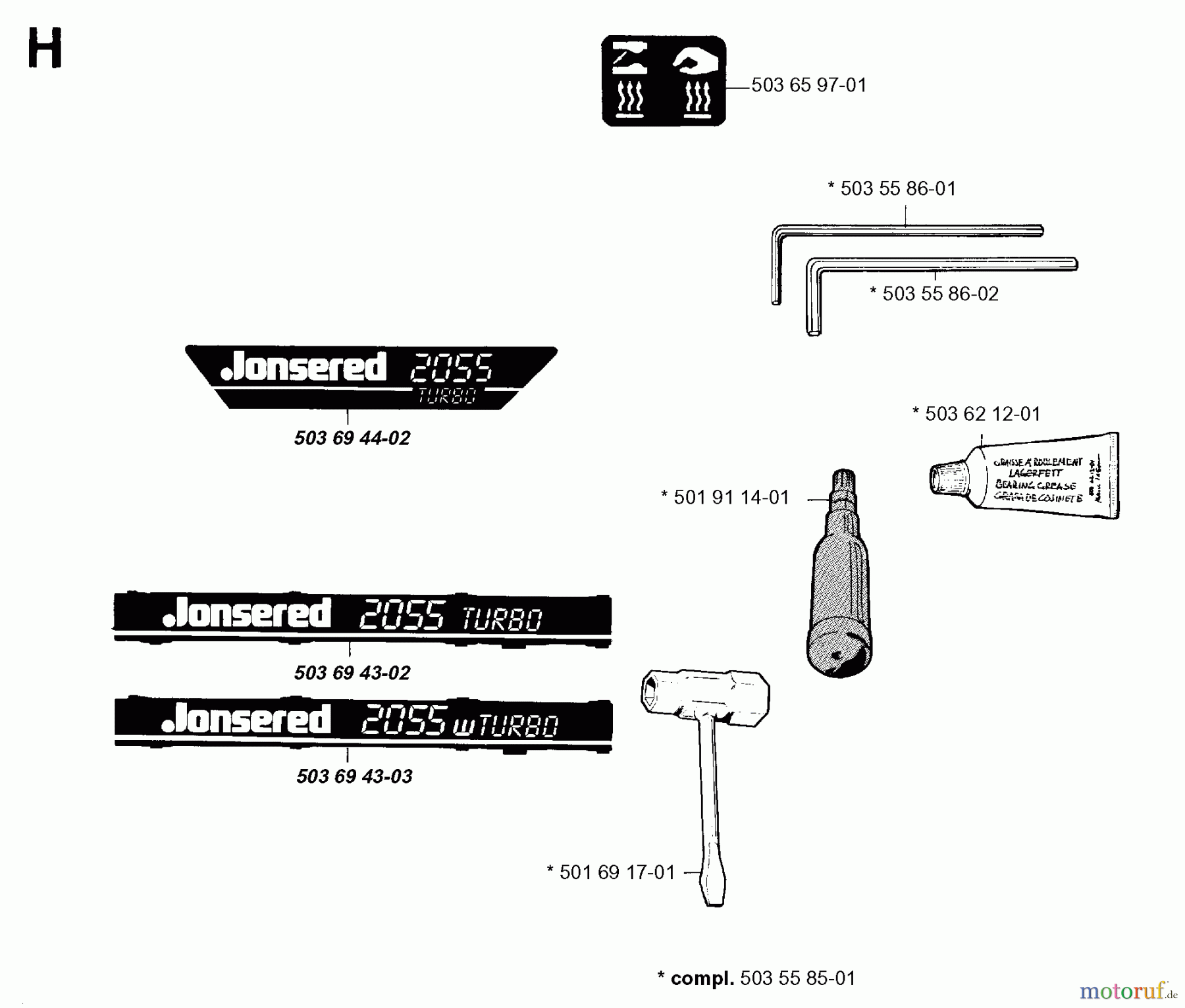  Jonsered Motorsägen 2055 - Jonsered Chainsaw (1994-05) DECALS