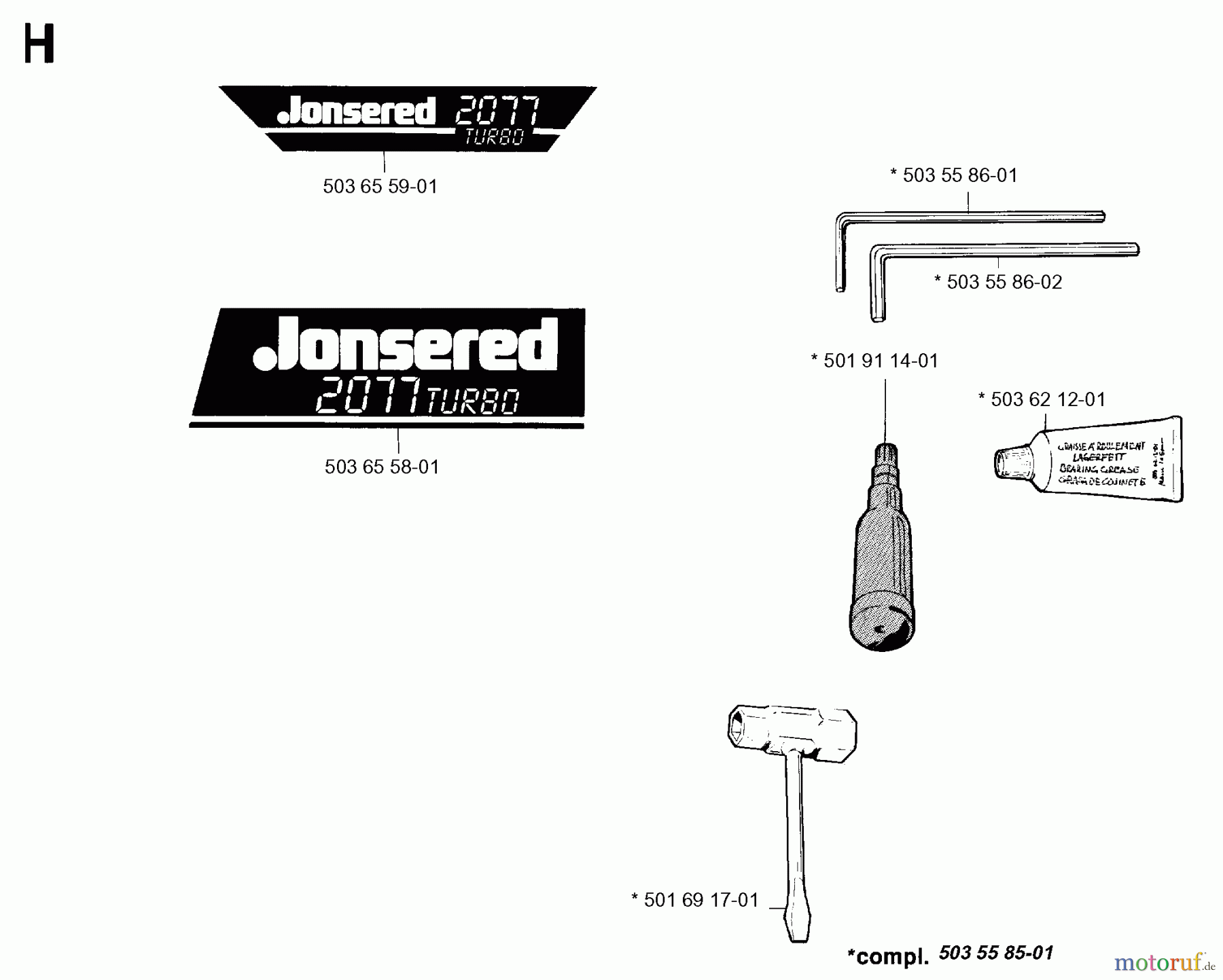  Jonsered Motorsägen 2077 - Jonsered Chainsaw (1994-09) DECALS