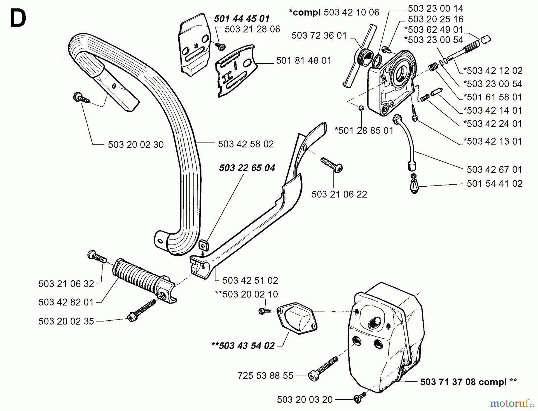  Jonsered Motorsägen 2077 - Jonsered Chainsaw (1998-03) FRONT HANDLE MUFFLER OIL PUMP