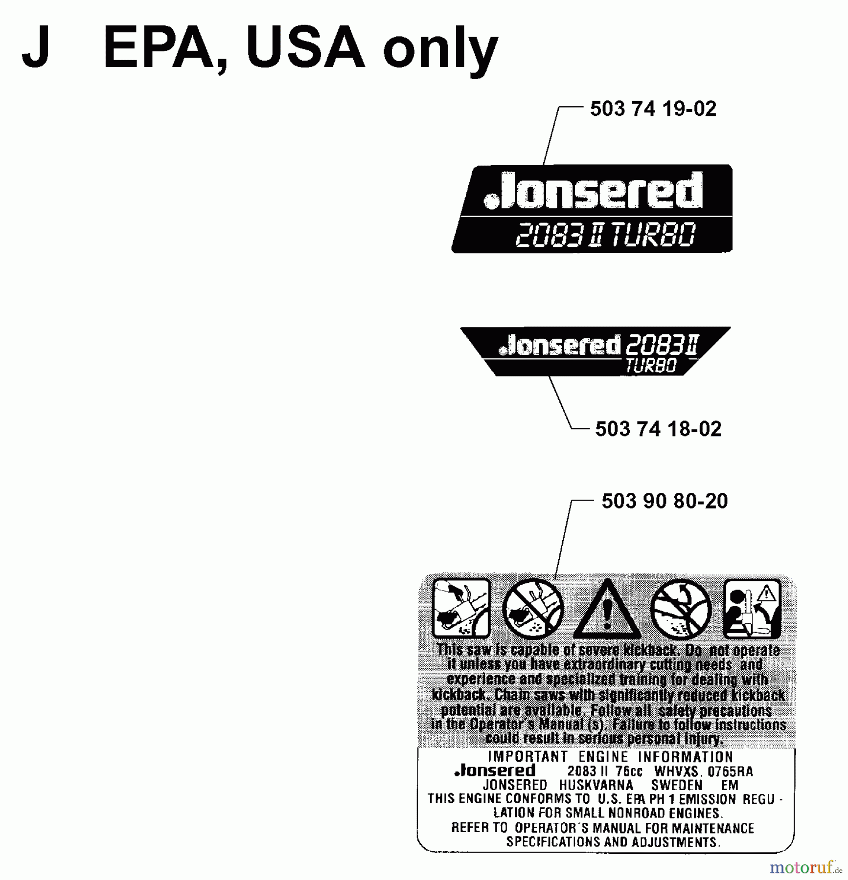  Jonsered Motorsägen 2083 II EPA - Jonsered Chainsaw (1998-09) DECALS #1