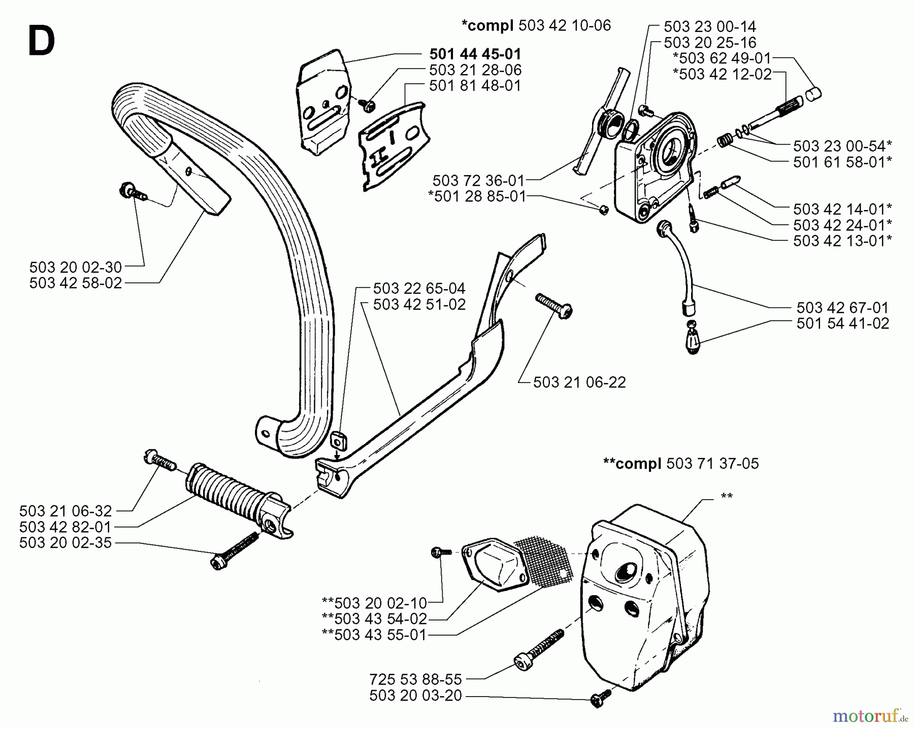Jonsered Motorsägen 2083 II EPA - Jonsered Chainsaw (1998-09) FRONT HANDLE MUFFLER OIL PUMP