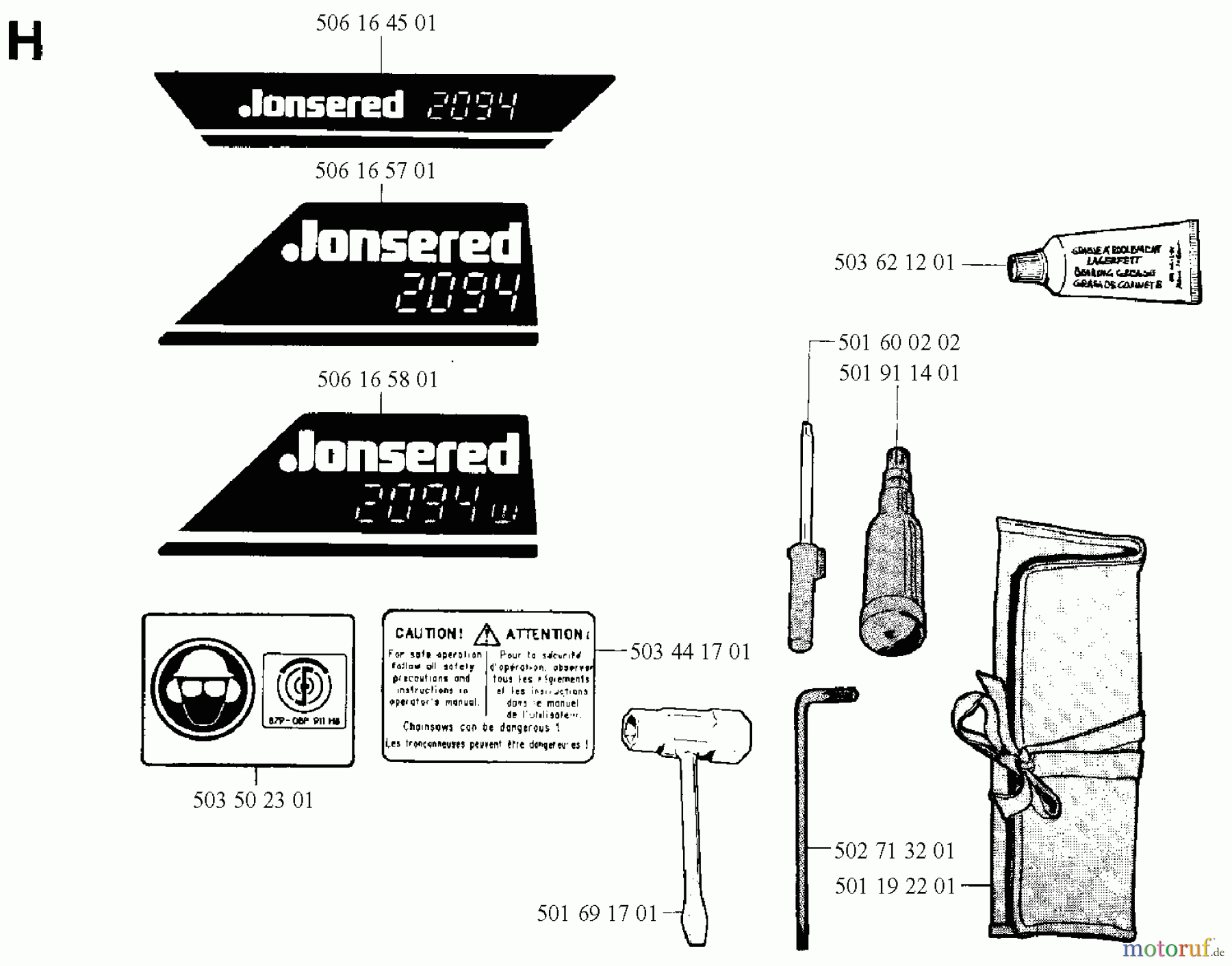  Jonsered Motorsägen 2094 - Jonsered Chainsaw (1991-06) DECALS