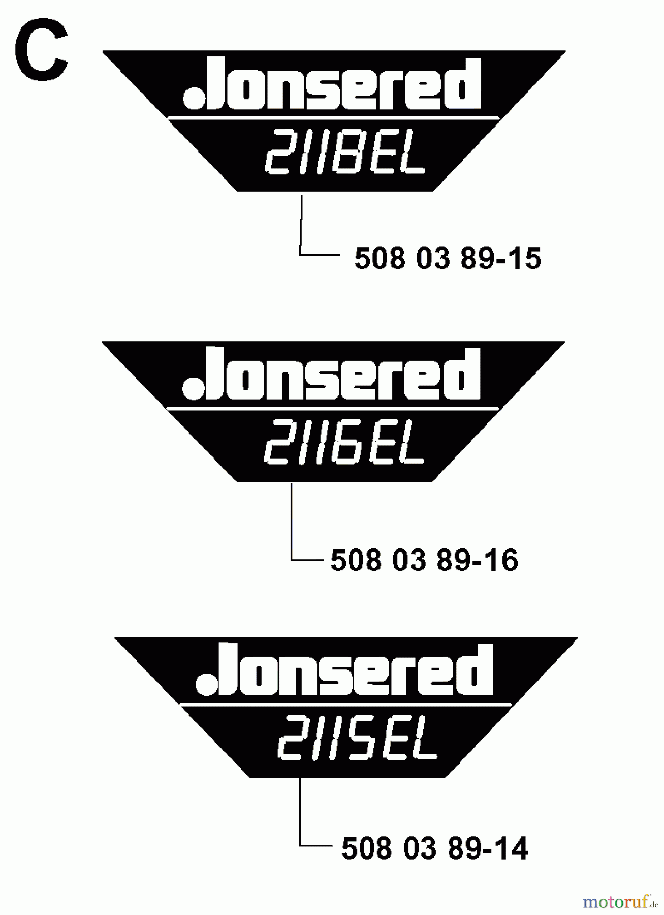 Jonsered Motorsägen 2116EL - Jonsered Chainsaw (2000-02) DECALS