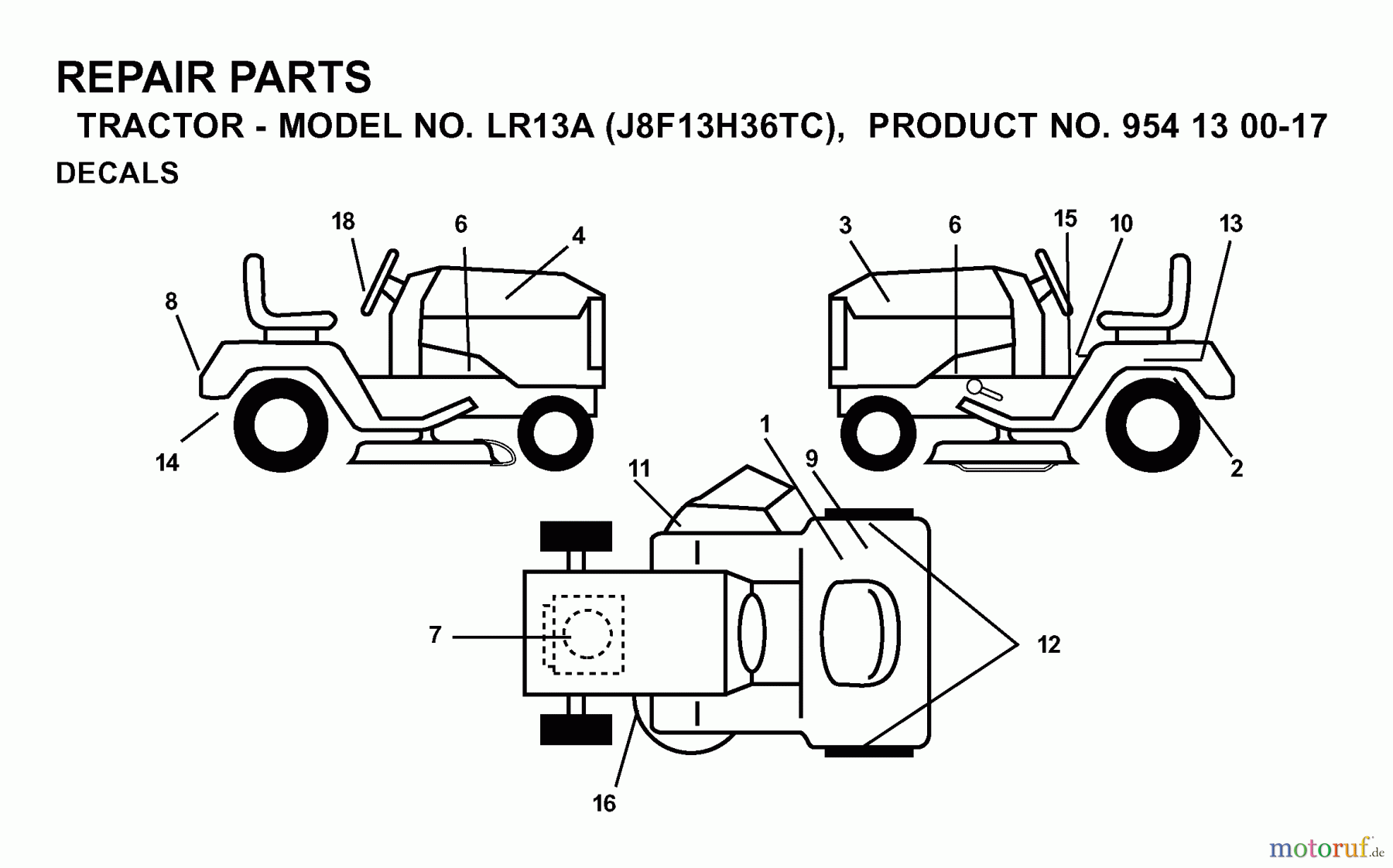  Jonsered Rasen  und Garten Traktoren LR13A (J8F13H36TC, 95413007) - Jonsered Lawn & Garden Tractor (2000-02) DECALS