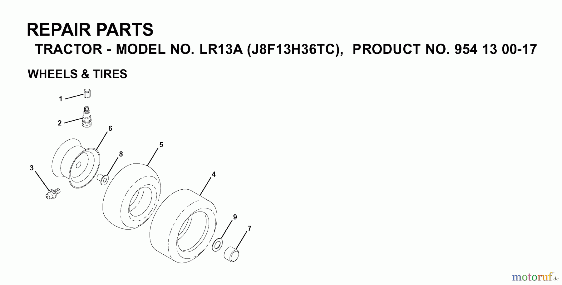  Jonsered Rasen  und Garten Traktoren LR13A (J8F13H36TC, 95413007) - Jonsered Lawn & Garden Tractor (2000-02) WHEELS TIRES