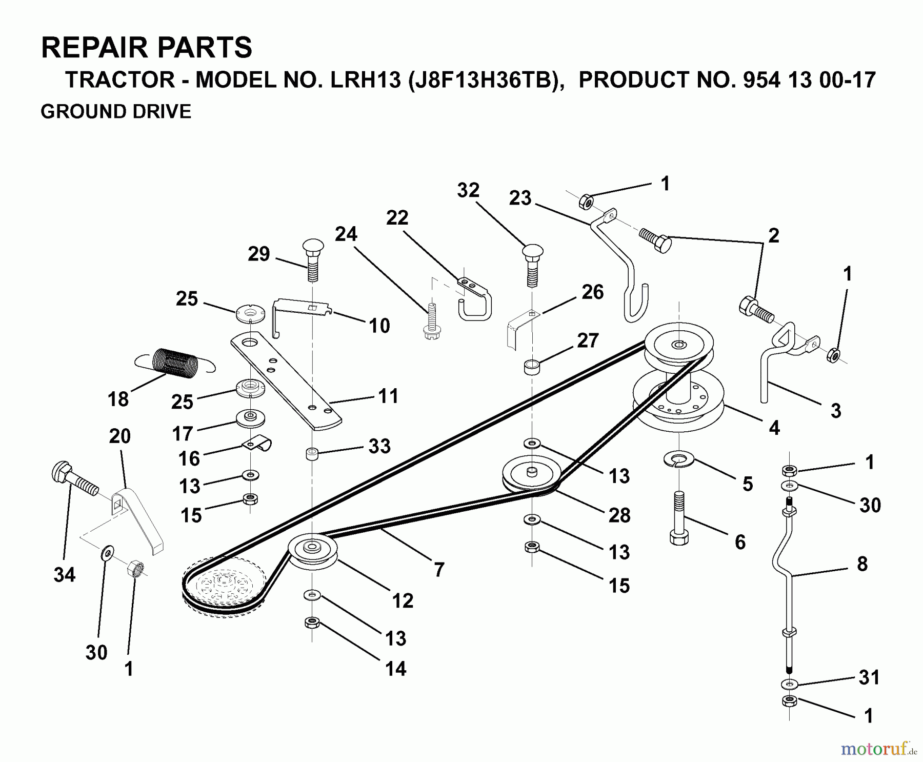  Jonsered Rasen  und Garten Traktoren LRH13 (J8F13H36TB, 954130017) - Jonsered Lawn & Garden Tractor (1998-12) DRIVE