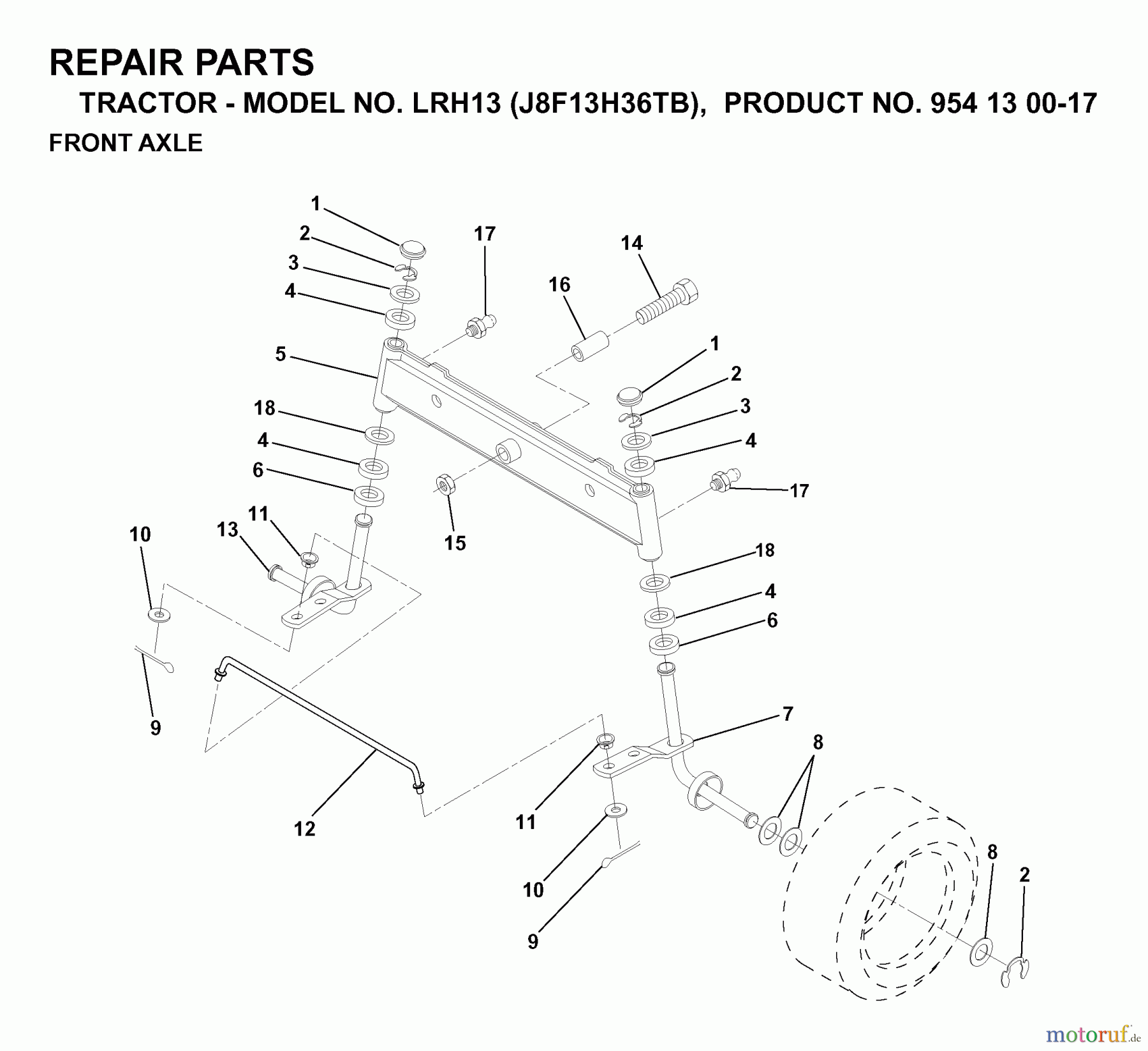  Jonsered Rasen  und Garten Traktoren LRH13 (J8F13H36TB, 954130017) - Jonsered Lawn & Garden Tractor (1998-12) FRONT AXEL