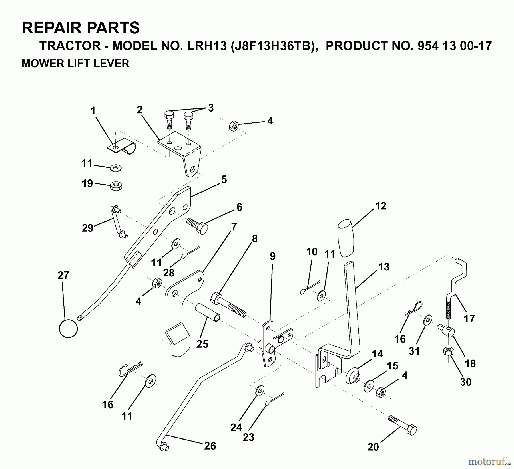  Jonsered Rasen  und Garten Traktoren LRH13 (J8F13H36TB, 954130017) - Jonsered Lawn & Garden Tractor (1998-12) MOWER LIFT LEVER