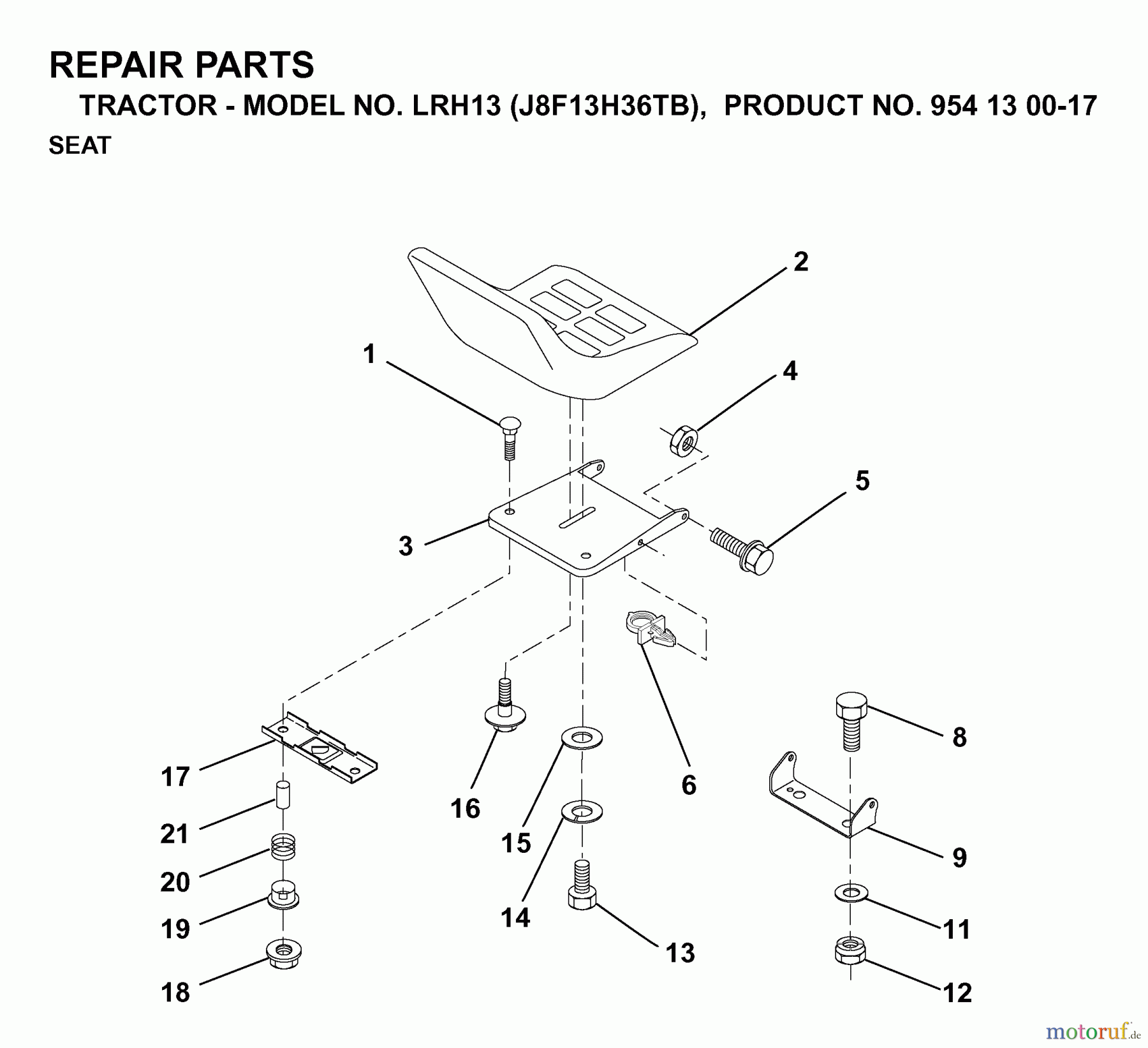  Jonsered Rasen  und Garten Traktoren LRH13 (J8F13H36TB, 954130017) - Jonsered Lawn & Garden Tractor (1998-12) SEAT